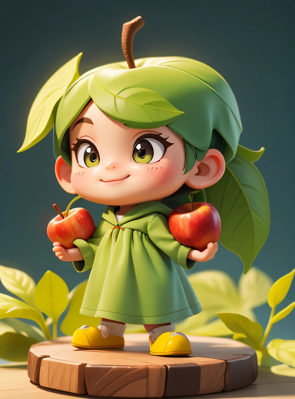 A small smiling apple with cute leaves and a friendly expression sticker :: Fruity and kind :: Red and green colors with cute expressions :: Adesivo 2D