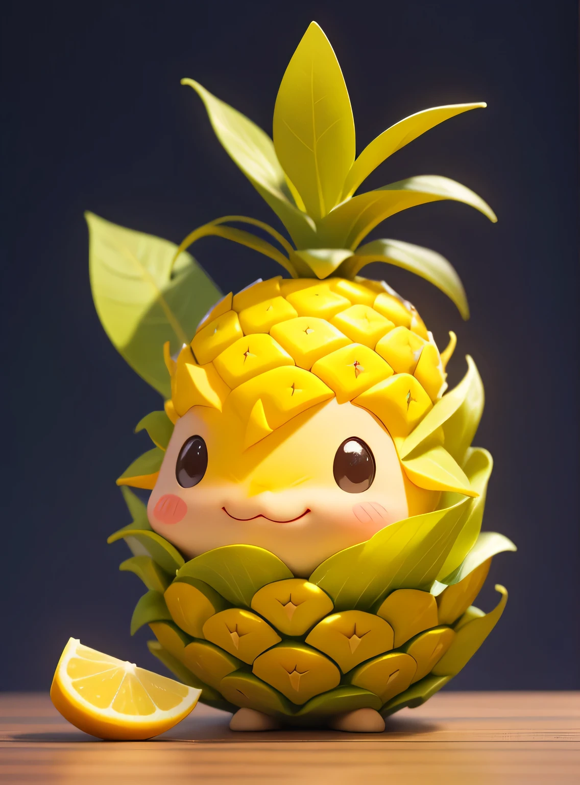 A small smiling pineapple with cute leaves and a friendly expression sticker :: Fruity and kind :: colors with cute expressions :: Adesivo 2D