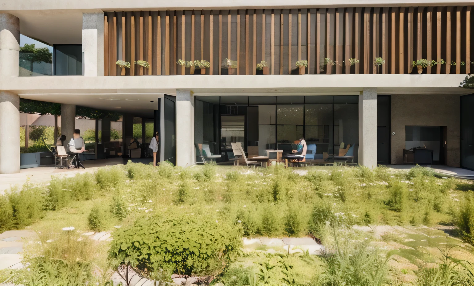 a rendering of a building with a courtyard and a courtyard area, photo render, exterior shot, architecture render, architectural render, rendered in enscape, detail render, photographic render, professional render, digital render, school courtyard, award-winning render, artistic impression, final render, enscape render, highly photographic render, high render, architectural visualisation, artistic render