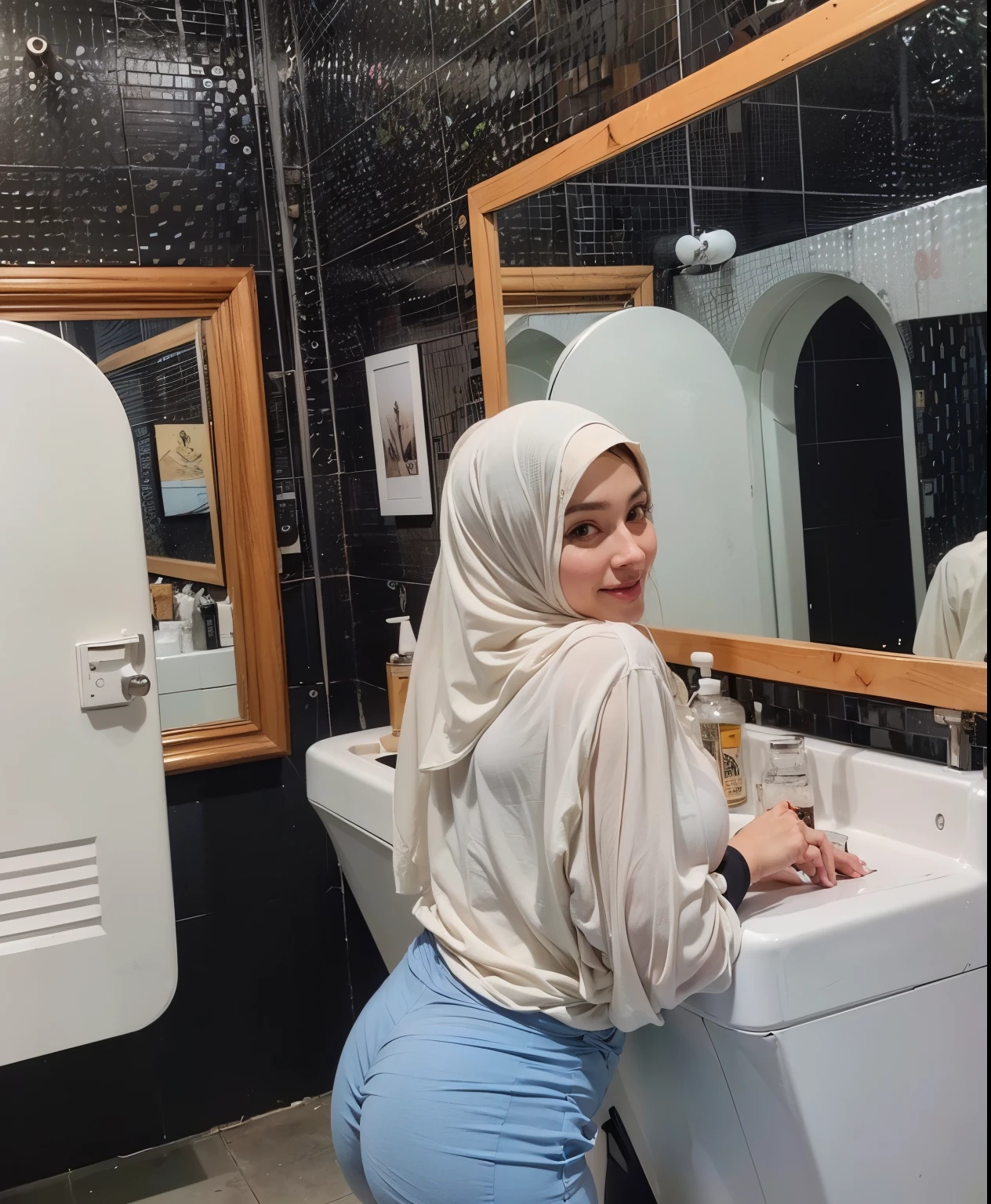 masterpiece, (ultra-high-definition portrait:1.4), Realistic, extremely detailed, CG unified, 8k, wallpaper, highly detailed, High-definition, raw color photos, professional photograpy, Realistic portrait, Cinematic Light, Beautiful detailed, 1hijabgirl in, (165cm tall, big breasts with very very tight clothes:1.5), Beautiful big breasts, breasts details, very tight, (smile, looking into the camera:1.5), (Fine face:1.4), Close up of a girl in Beautiful clothes with wide open front, scarf, (Beautiful Tight Clothing with curvaceous body:2), open chest wide, Undress, No bra, (nipples that are clearly sticking out detail:1.2), Outdoors, high intricate detailed, float, cum on, Sense of truth, beautiful landscape forest, sexy lighting,