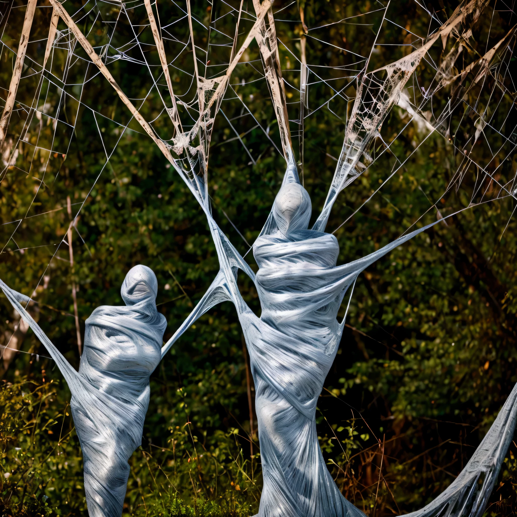 a girl entangled in the spider web, struggle, detailed classroom, (cocoon:1.3), spider web, hanging, spider in the web, spider