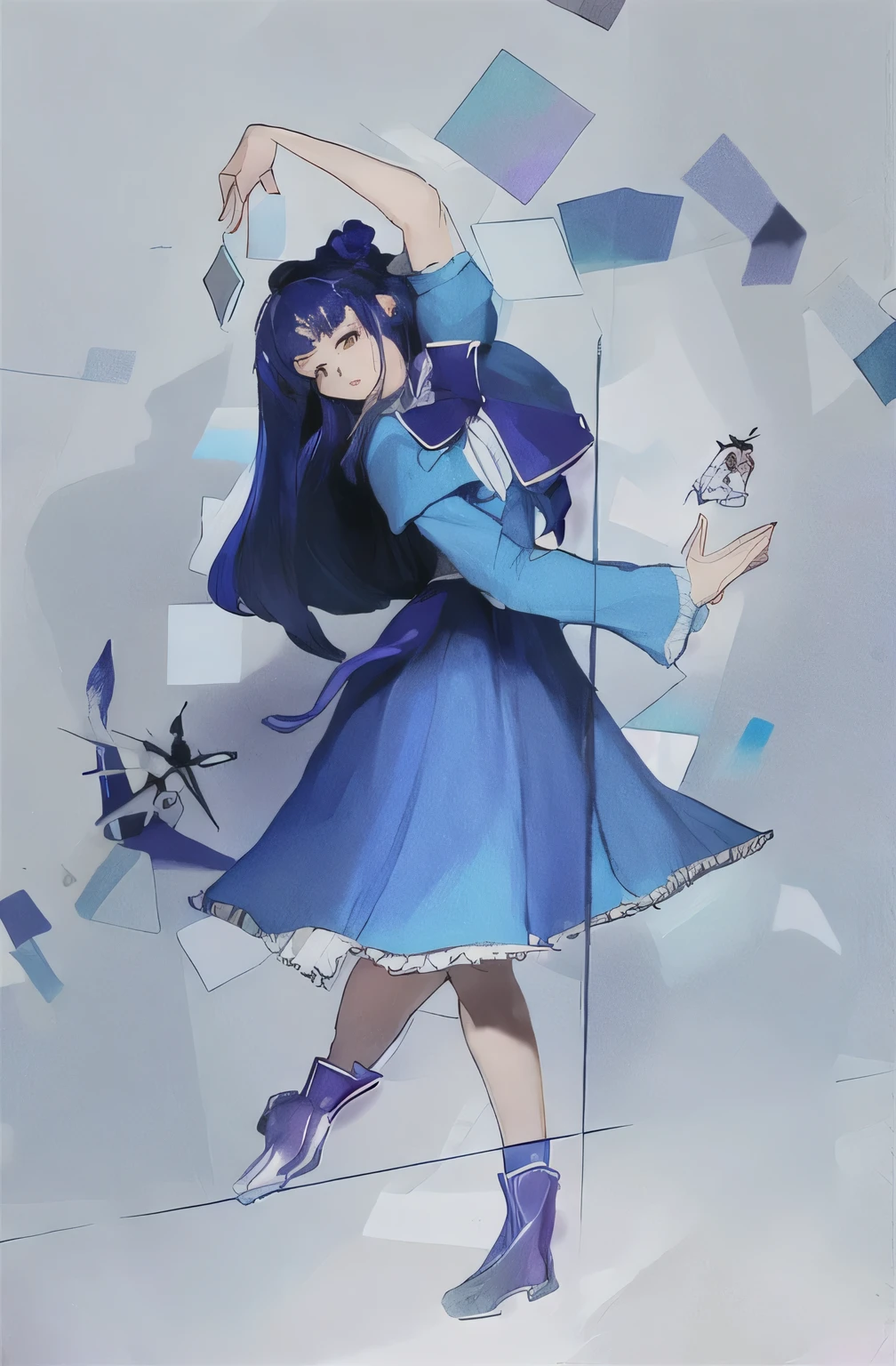 there is a drawing of a woman in a blue dress and a cat, made with anime painter studio, !!full body portrait!!, marin kitagawa fanart, [ digital art ]!!, [ conceptual art ]!!, digital art!!, soft anime illustration, clear outfit design, painted in anime painter studio, official fanart, style of magical girl, sparkling magical girl