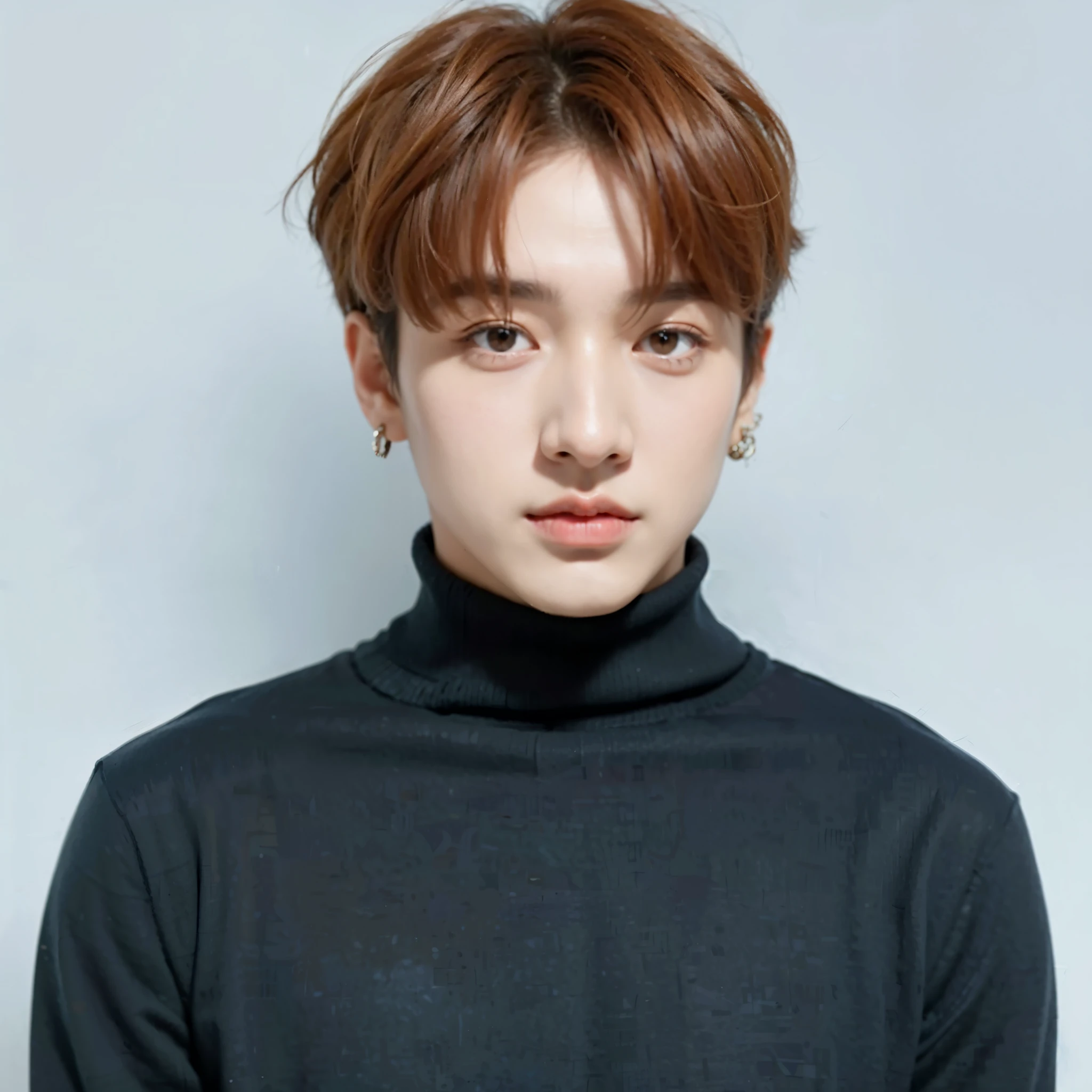 a close-up of a person wearing a turtleneck sweater, Jungkook, Cai Xukun, Yoongi de cabelo preto, hyung tae, Jinyoung Shin, profile picture with headshot, taejune kim, inspirado em jeonseok lee, he is wearing a brown sweater, com o mesmo penteado, Hong junho hyung, dez lee, Shin Jeongho, kpop idol portrait