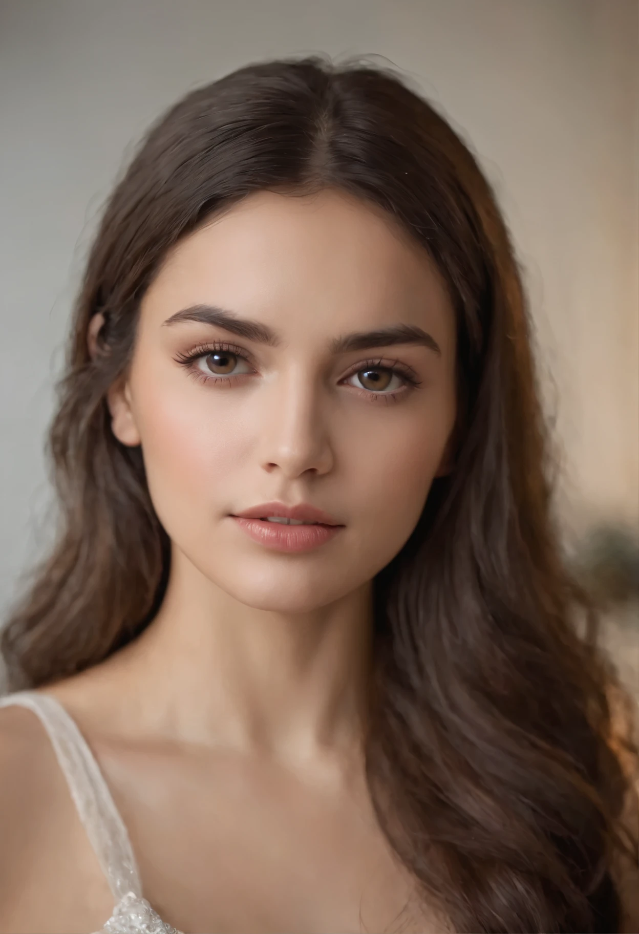 Imagen de mujer delgada, caderas anchas, trasero grande, pecho medio, small waist, piel blanca, cabello negro largo que cubra la espalda, and amber brown eyes