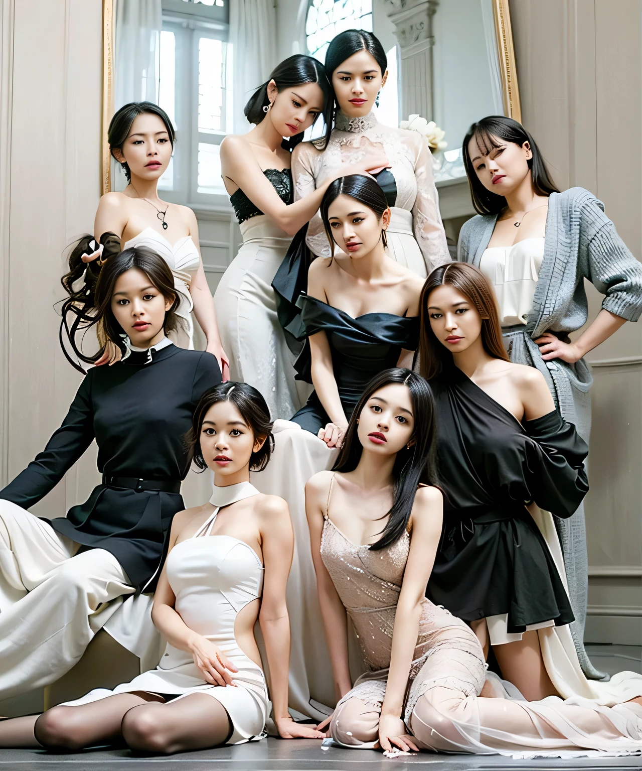 (Best quality, 8k, 32k, Masterpiece, UHD:1.2) "Generate a captivating artwork featuring a young Japanese girl model with short, sleek black hair styled in a chic bob haircut. Envision her bathed in dramatic cinematic lighting, creating an atmosphere of allure and mystery. Emphasize a romantic aesthetic vibe, showcasing the model in a poised and elegant pose that evokes a sense of intimacy and sophistication. Utilize warm and soft tones to enhance the romantic ambiance, and consider incorporating elements like flowing fabrics or flowers to add a touch of ethereal beauty. Capture the essence of romance and beauty through the model's expression, the play of light and shadows, and the overall aesthetic, creating a visually compelling and emotionally resonant piece." (perfect eyes), flawless skin, flawless face, cinematic, tight body, ((well-proportion female hands)), ((female hands with five digits)) ((Body is well proportioned)), ((chic bob haircut)),