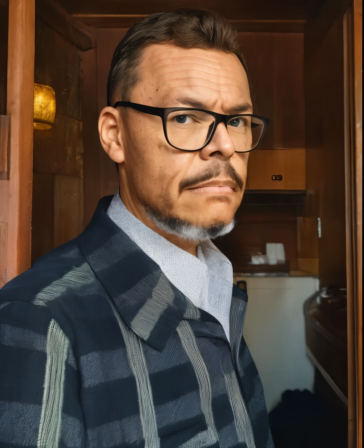 gutto2024lora3, A photograph of a man with a goatee, wearing a plaid shirt in a lumberjack style, and glasses. It's a promotional portrait in the style of Taras Shevchenko, inspired by Yousuf Karsh, an epic and elegant portrait, with inspiration from Wladyslaw Strzeminski and Paweł Kluza.