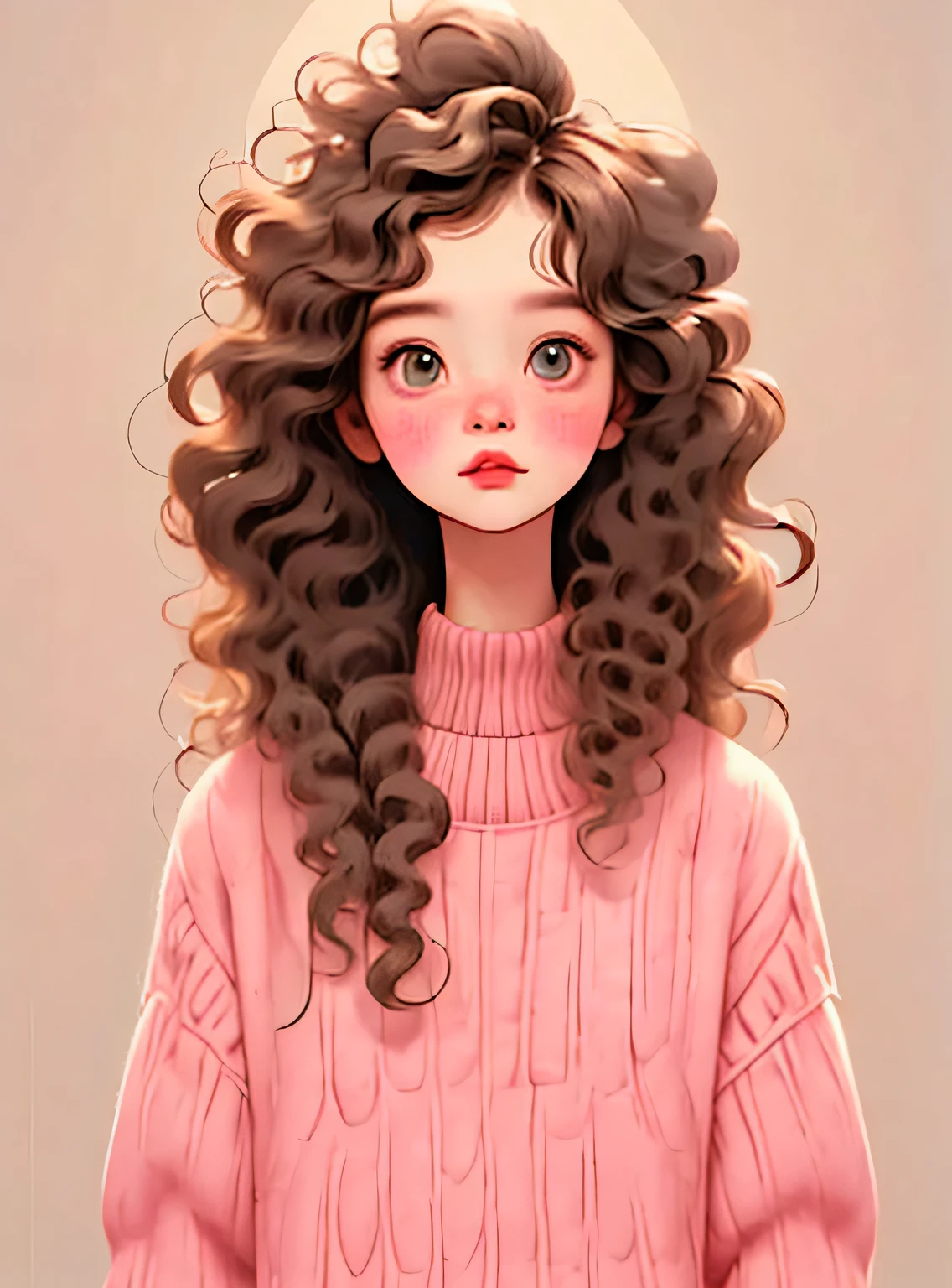 (melhor qualidade,4k,8K,high resolution,obra de arte:1.2),Super detalheed,(real,photoreal,photo-real:1.37),Unique style,kind girl sitting,cabelo exagerado,fofinho hair,pequenas sardas,exaggerated expression,Surrealismo,Duck egg green polka dot sweater,detalhe,Crina,fofinho,Meia,fundo limpo,Hand-drawn style,drawing pencil,kind,Linhas suaves,silhueta limpa,Clean composition