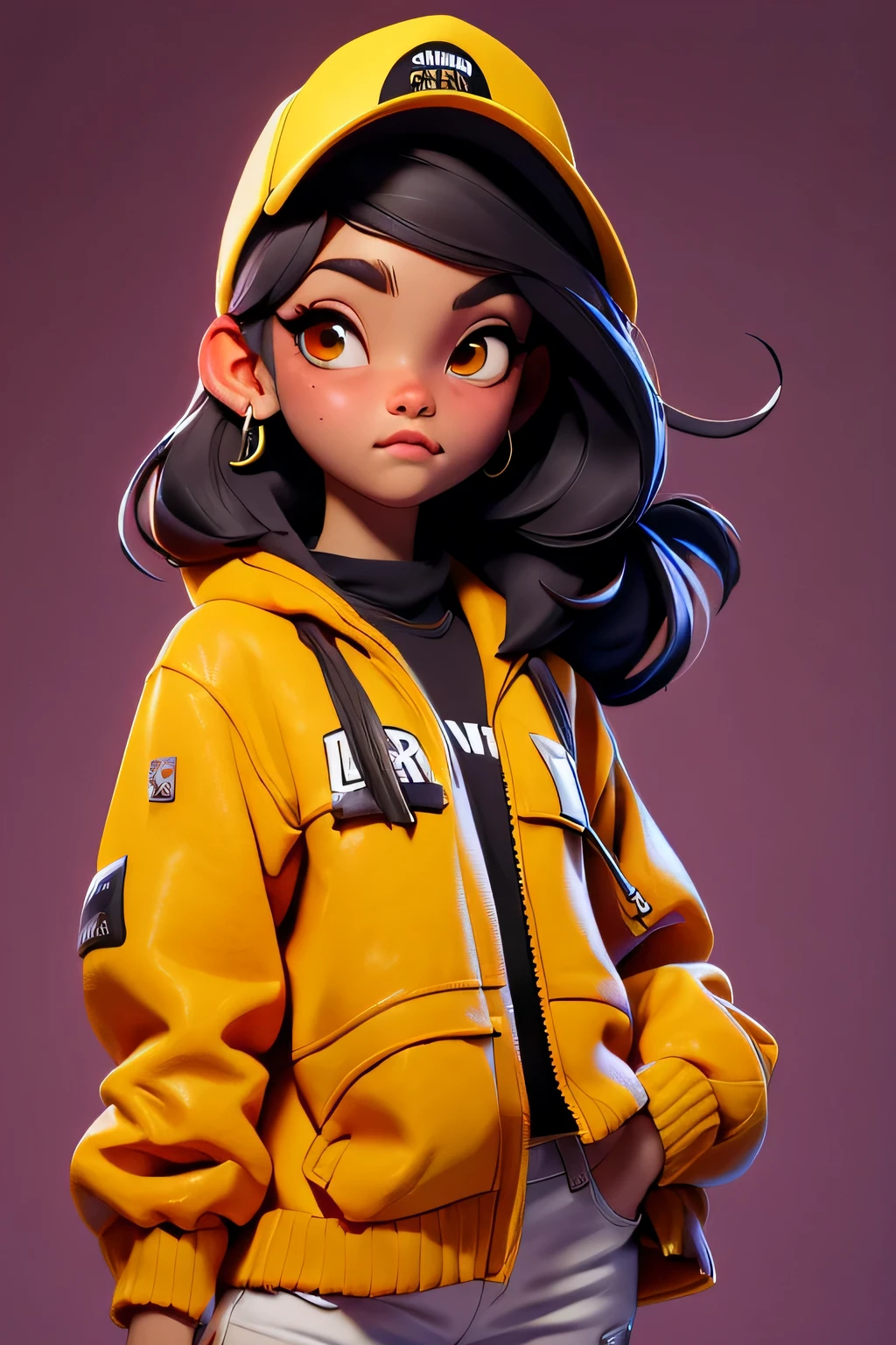 linda garota hip-hop, vestindo um moletom laranja