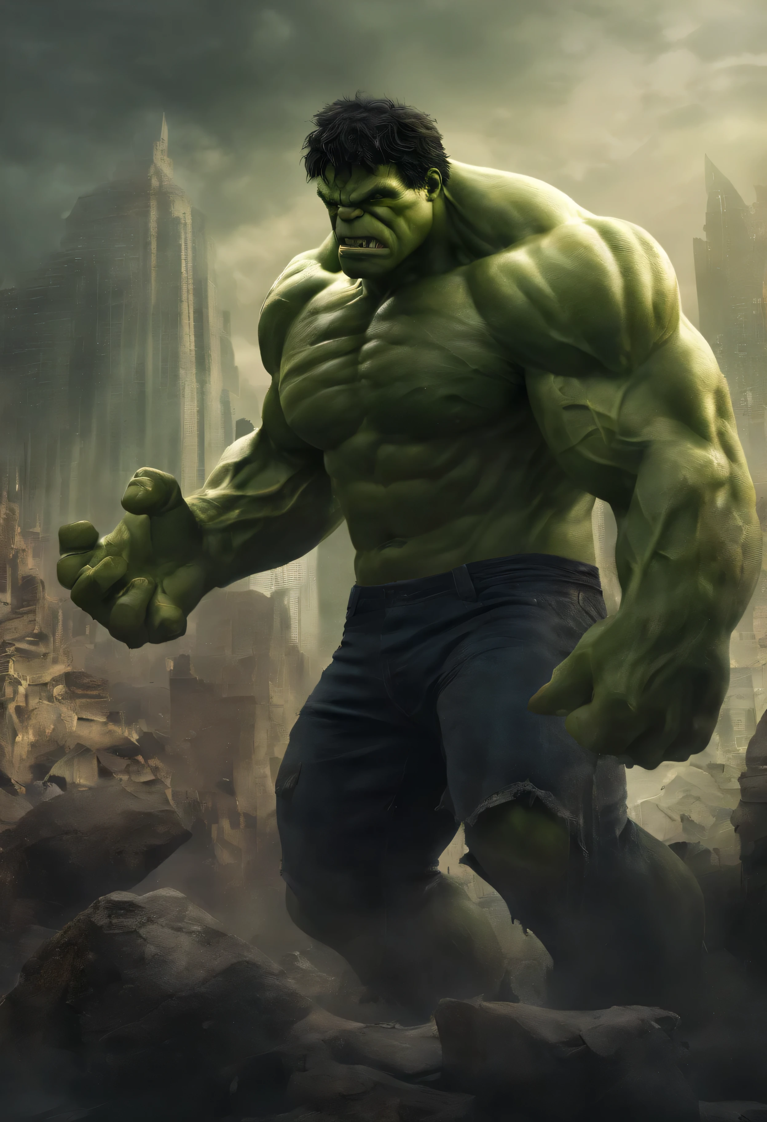 Assunto: A powerful and photorealistic depiction of the Hulk: uma obra-prima verde com fones de ouvido,