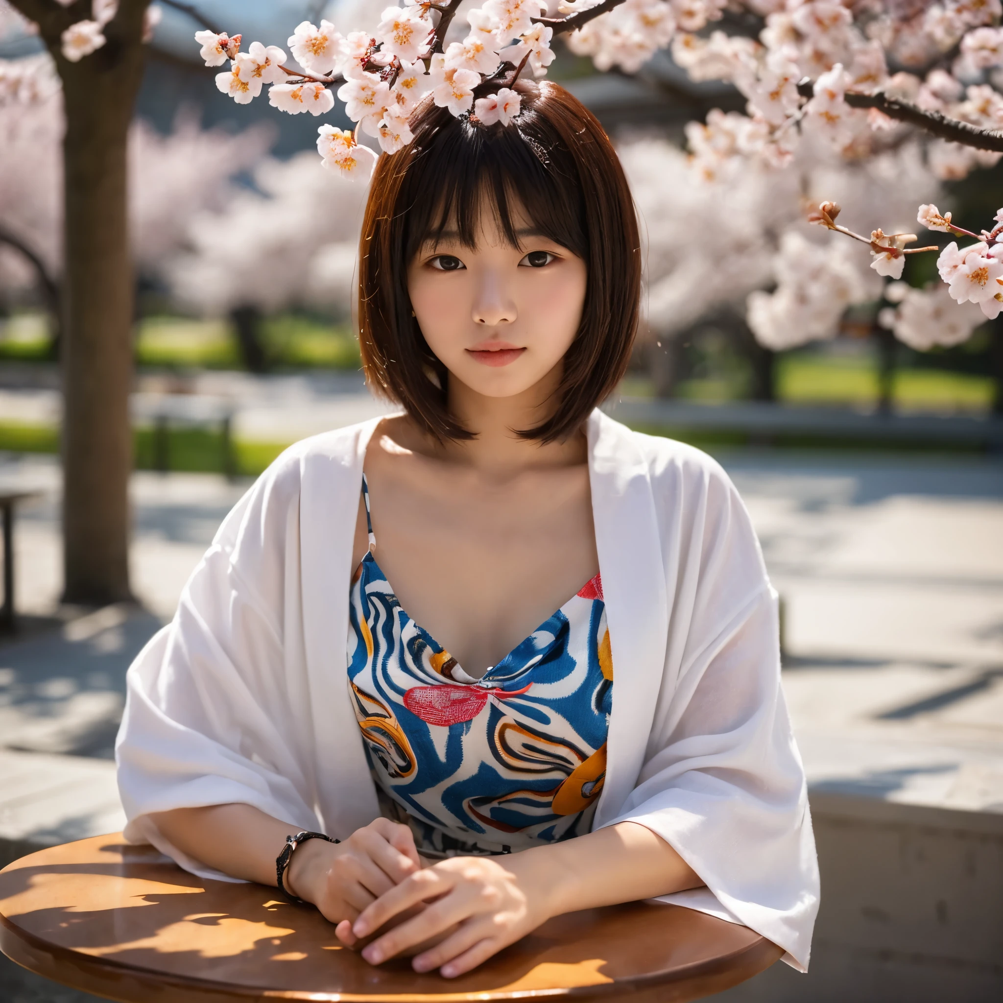 (table top, highest quality:1.4), beautiful face, 8k, 85mm, absurd, (Cherry blossom yukata:1.4), Upper body, expose one&#39;s chest、 violaces, gardenia, delicate girl, alone, night, looking at the viewer, Upper body, film grain, chromatic aberration, sharp focus, face light, professional lighting, Sophisticated, (smile:0.4), cleavage, (simple background, background bokeh:1.2), details face