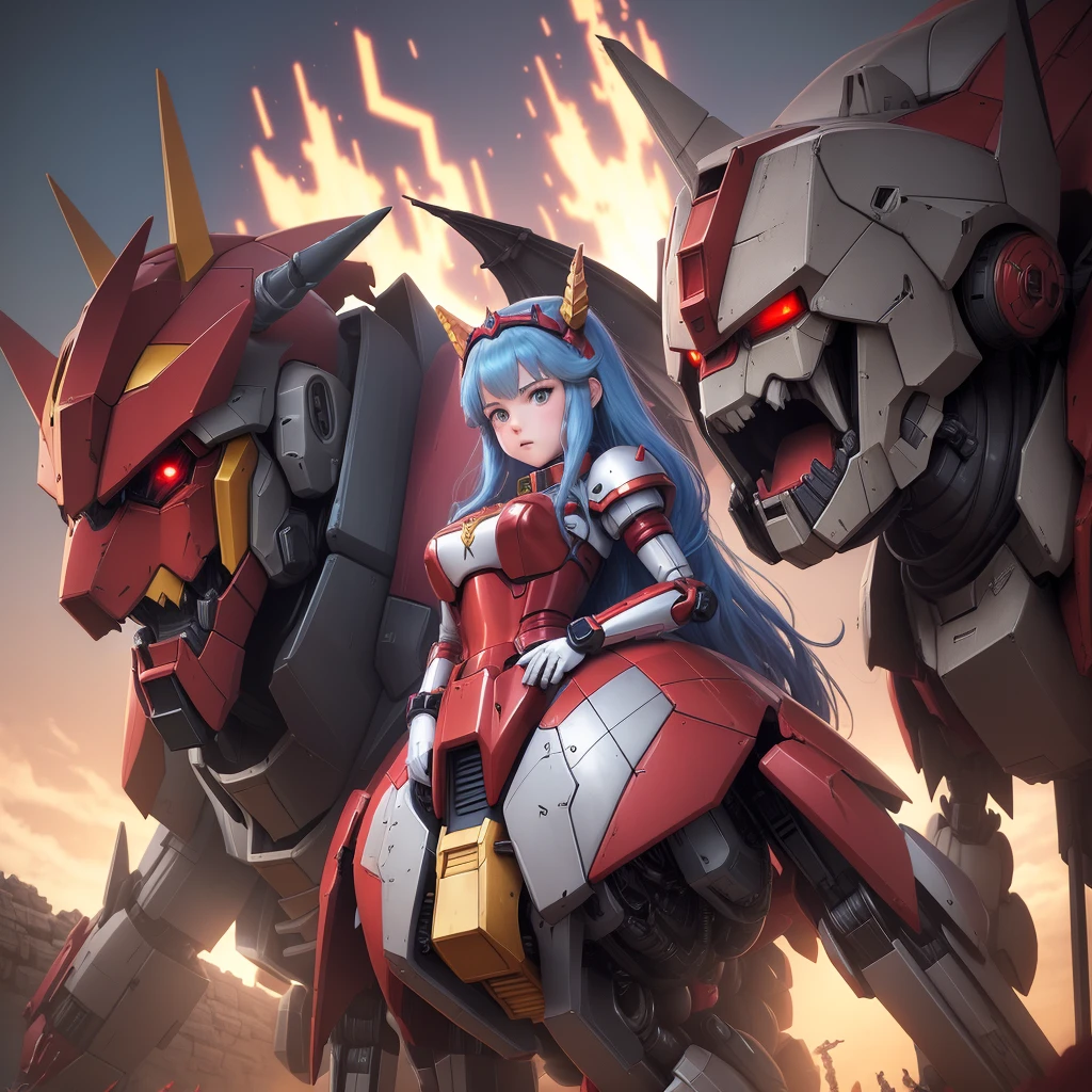 A Gundam style robot is rescuing a dragon from an evil princess. 'Curses, foiled again!'