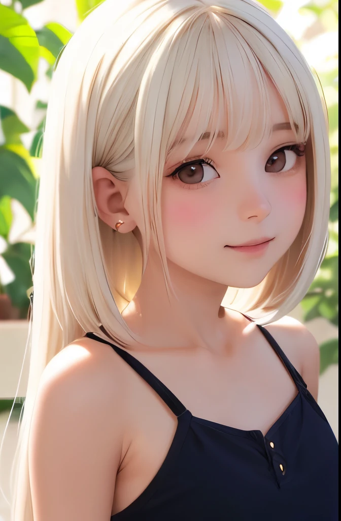 (Obra maestra, Mejor calidad), 1 chica, solo, pelo blanco, cabello corto, Pelo lacio, flequillo contundente, ojos grises, pecho plano, cintura estrecha, pale skin, desnuda, lindo cuerpo , cuero completo . Mirando al espectador, rubor ligero, sonrisa ligera, nod, sexualmente sugerente, sin ropa.