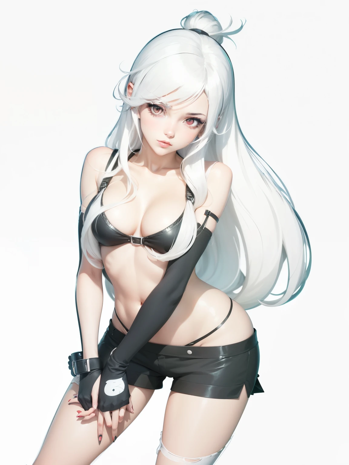 A picture of a woman with white hair and black shirt, Cartoon rendering art style, Tifa Lockhart white hair, Danganronpa digital art, Vector shadow anime, Danganronpa Enoshima Junko, Anime woman full body art, anime monster girl, bad posture, whole body silver eyes, cartoon animation