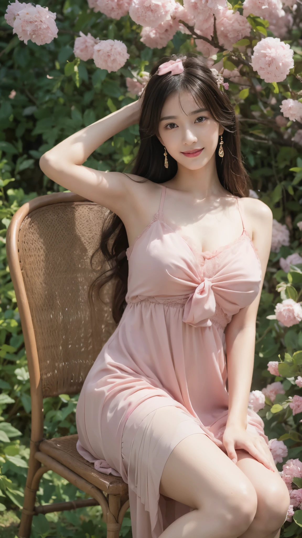 (best quality,4k,highres,masterpiece:1.2),ultra-detailed,realistic:1.37,a girl,,wearing,a white,long dress,beautiful detailed eyes,high bridge of nose,beautiful detailed lips,chubby little face,with a smile,hands folded,sit cross-legged,lotus pattern background,k hd