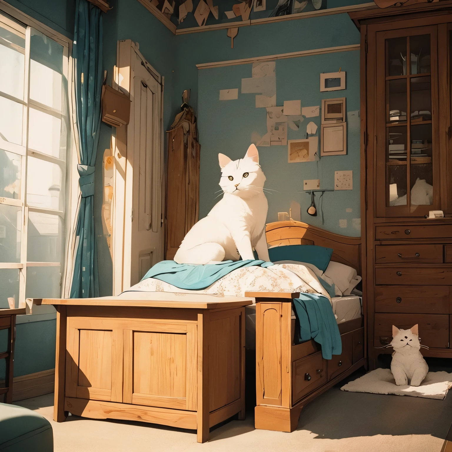 masterpiece,Little,cute、 relax in bed、relaxed look、Cat,nude