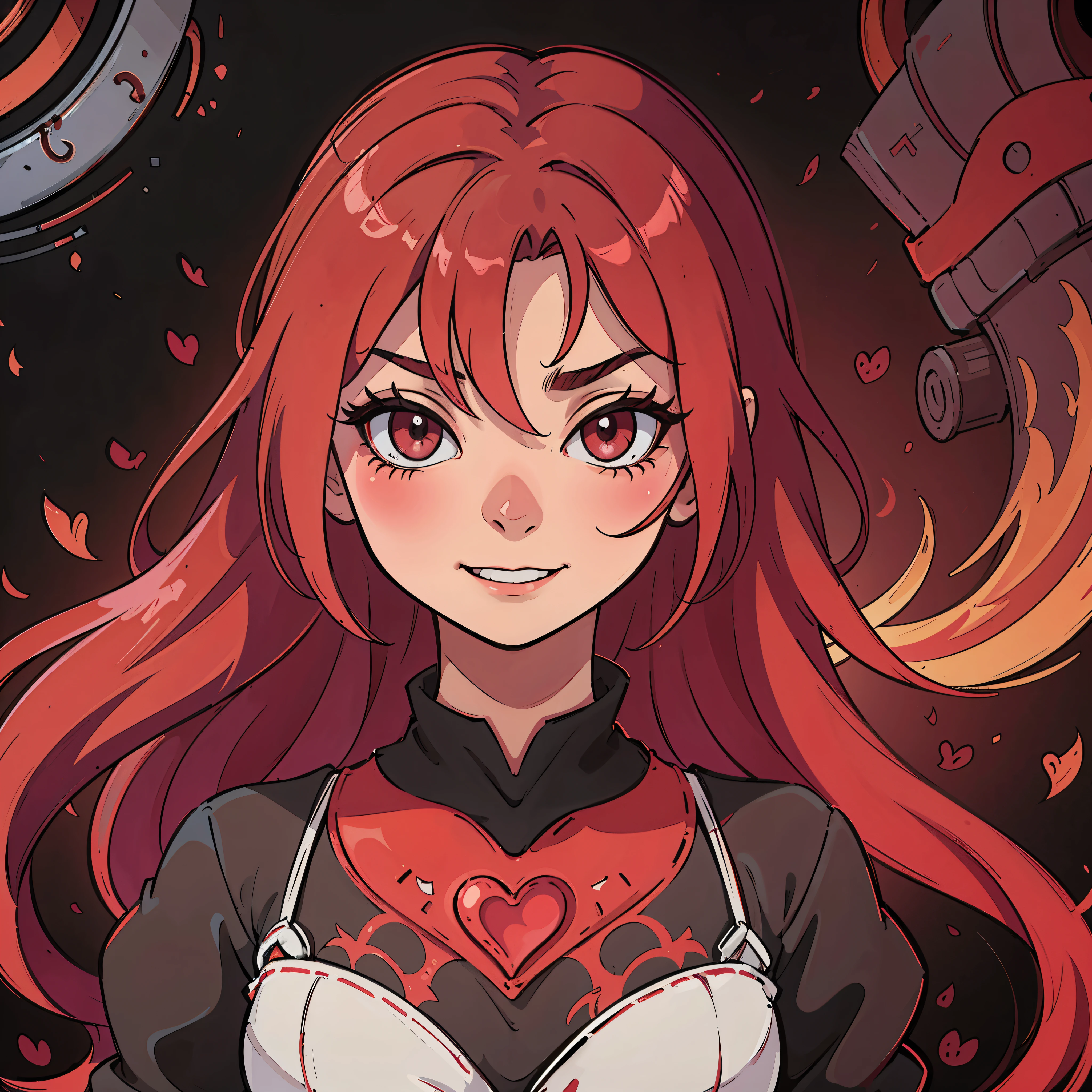 villain, apenas smile, apenas, crueldade, Genocida,vermelho, garota, Covered area, hearts, princess, lindo, Wonderland, Cabelos ruivos fortes, anime, vermelho eyes, bonitinho, very Lindo
