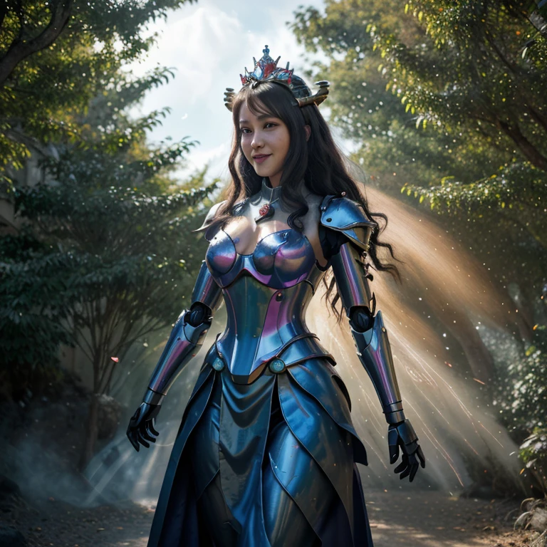 best quality,4k,highres,masterpiece:1.2,ultra-detailed,realistic:A Gundam style robot,rescuing a dragon,evil princess (Brea Larson),detailed robot design,detailed dragon scales,vibrant color scheme,action-packed scene,majestic dragon wings,heroic robot stance,robot armor shining in the sunlight,princess with a wicked smile,robot lifting dragon with ease,perfectly flowing dragon fire,battle in a lush forest,mysterious robotic technology,princess with intricate gown flowing in the wind,surrounding trees filled with life,emerging sunlight through the trees,dragon with fierce expression,robot with powerful laser beams,evil princess casting dark magic,dragon released from captivity,robot with glowing LED eyes,dragon scales sparkling,princess surrounded by a dark aura,long robotic arms with precise movements,dragon tail whipping through the air,robot with Gundam signature weapons,giant robotic feet creating earth-shattering impacts,detailed princess tiara shining,dramatic shadows and lighting effects,robot saving the day with determination,princess with a crown adorned with gems,dragon with majestic horns and spines,robot with jet thrusters propelling it forward,vivid colors highlighting the scene,magical sparkles surrounding the princess and the dragon,robot smashing through obstacles with ease,detailed robot cockpit showcasing advanced technology,dragon breathing fire in defiance,princess casting spells with gestures,robot's metallic armor reflecting its surroundings,dragon's scales with intricate patterns,detailed portrayal of emotions on the characters' faces,princess with flowing hair and a wicked grin,robotic fingers delicately carrying the dragon,princess's evil castle in the background,dragon with graceful movements,robot with imposing presence.