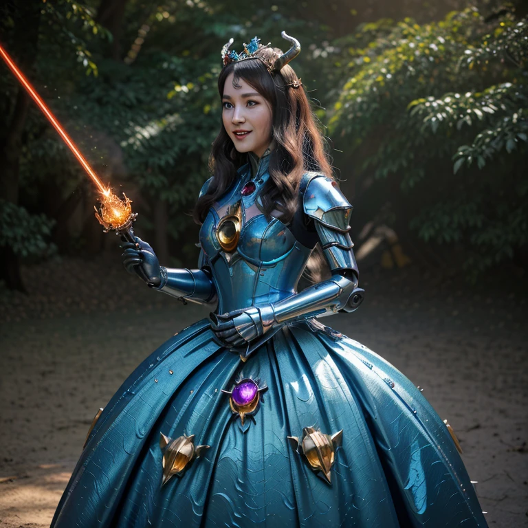 best quality,4k,highres,masterpiece:1.2,ultra-detailed,realistic:A Gundam style robot,rescuing a dragon,evil princess (Brea Larson),detailed robot design,detailed dragon scales,vibrant color scheme,action-packed scene,majestic dragon wings,heroic robot stance,robot armor shining in the sunlight,princess with a wicked smile,robot lifting dragon with ease,perfectly flowing dragon fire,battle in a lush forest,mysterious robotic technology,princess with intricate gown flowing in the wind,surrounding trees filled with life,emerging sunlight through the trees,dragon with fierce expression,robot with powerful laser beams,evil princess casting dark magic,dragon released from captivity,robot with glowing LED eyes,dragon scales sparkling,princess surrounded by a dark aura,long robotic arms with precise movements,dragon tail whipping through the air,robot with Gundam signature weapons,giant robotic feet creating earth-shattering impacts,detailed princess tiara shining,dramatic shadows and lighting effects,robot saving the day with determination,princess with a crown adorned with gems,dragon with majestic horns and spines,robot with jet thrusters propelling it forward,vivid colors highlighting the scene,magical sparkles surrounding the princess and the dragon,robot smashing through obstacles with ease,detailed robot cockpit showcasing advanced technology,dragon breathing fire in defiance,princess casting spells with gestures,robot's metallic armor reflecting its surroundings,dragon's scales with intricate patterns,detailed portrayal of emotions on the characters' faces,princess with flowing hair and a wicked grin,robotic fingers delicately carrying the dragon,princess's evil castle in the background,dragon with graceful movements,robot with imposing presence.