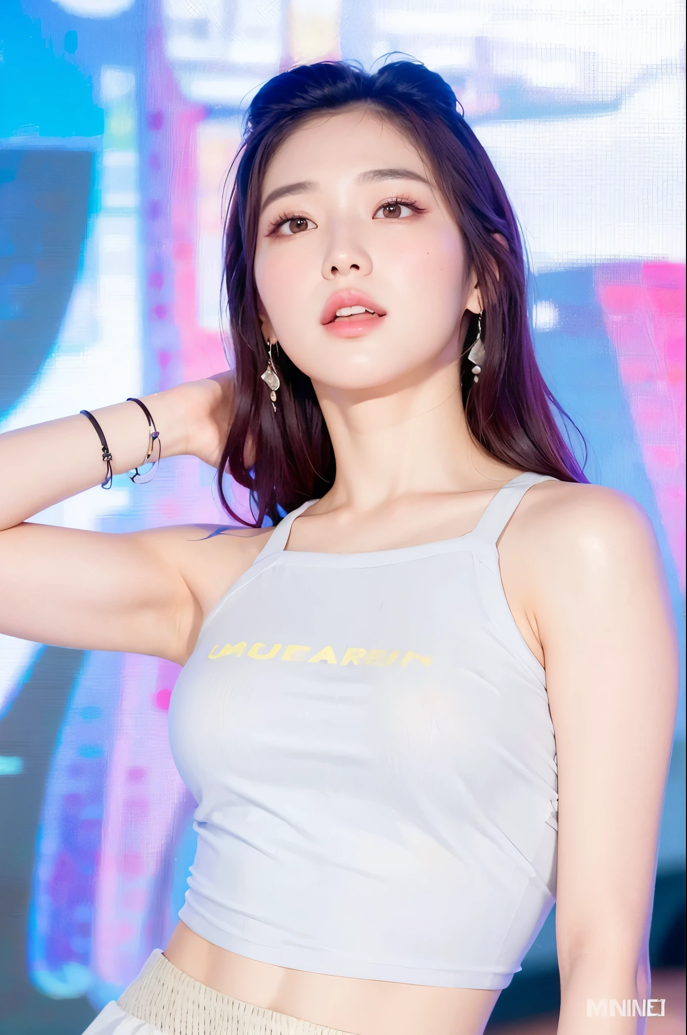 un primer plano de una mujer con un top blanco y una falda a cuadros, jaeyeon nam, korean idol, hermosa mujer surcoreana, hermosa joven coreana, aparcar desde-min, portrait of female korean idol, heonhwa choe, hermosa joven coreana, bae suzy, modelo de moda femenina coreana, Hwang se - es, lee ji-eun