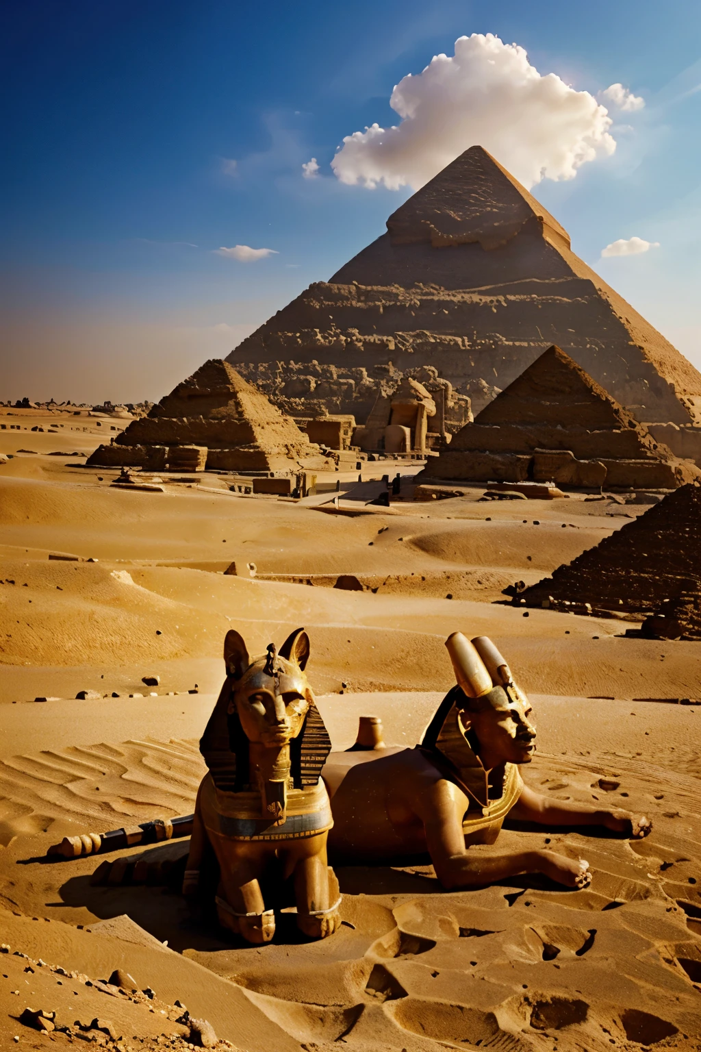 Amazing landscape of ancient Egypt, with pyramids, sphinx, and other details of Egypt, high quality, 4k