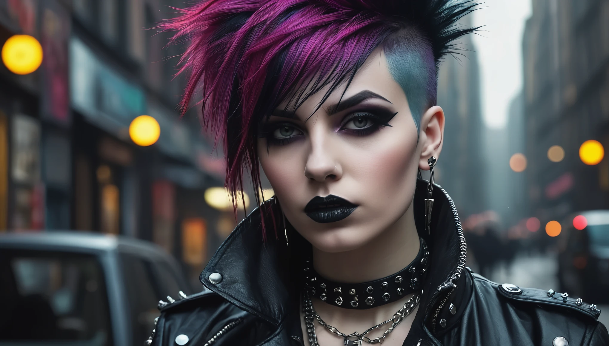 create an image demonstrating the style of ((Goth punk)) style, hyper realism, 8k high definition, vibrant colors, sharp focus, insanely detailed