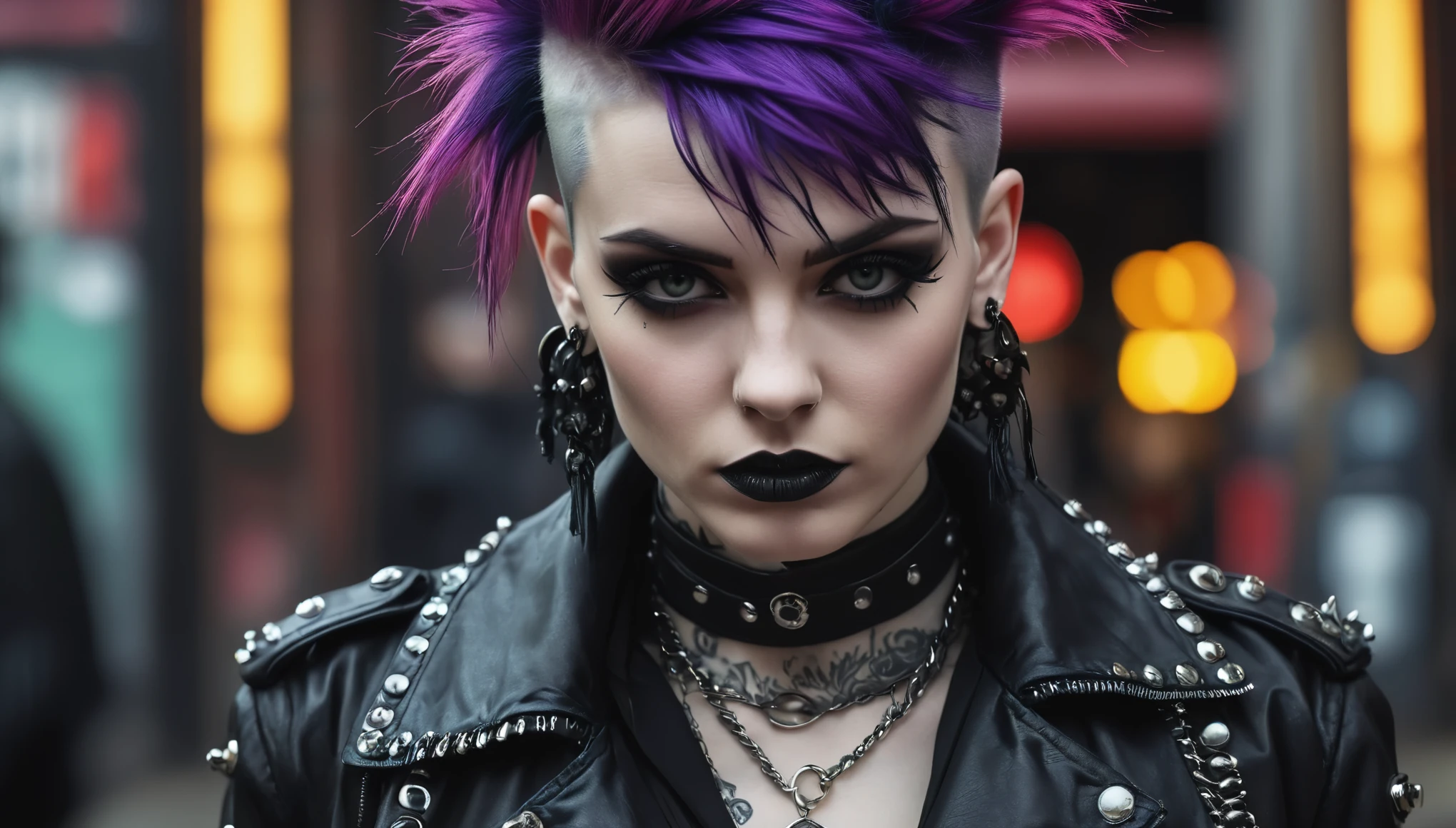 create an image demonstrating the style of ((Goth punk)) style, hyper realism, 8k high definition, vibrant colors, sharp focus, insanely detailed