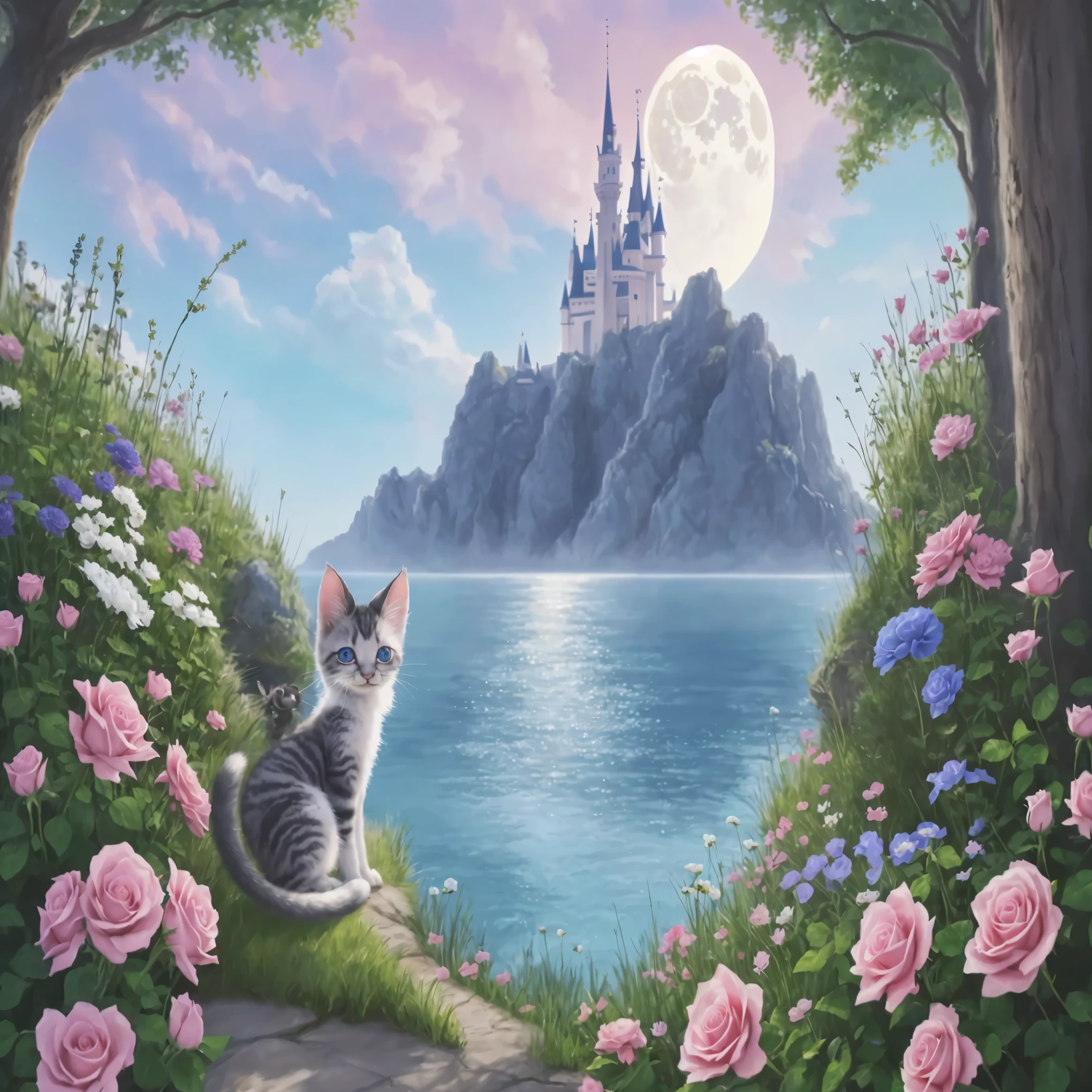 The two tails are small、die nase ist klein、Die Ohren sind klein、Little kitten with blue eyes，rosa Hintergrund，frische Blumen，Vasen，Traum magisch，Mit offenem Mund，smile，Caroline Chariot – Pastels von Dayez，Tumblr，pelzige Kunst，elokitty，Disneys Bambi-Katze，Disney stilisierter Pelz，Ohr schwebend，flauschige tail，flauschige ''，flauschige!!!,A high resolution，pelzige Kunst!!!themoon，small size