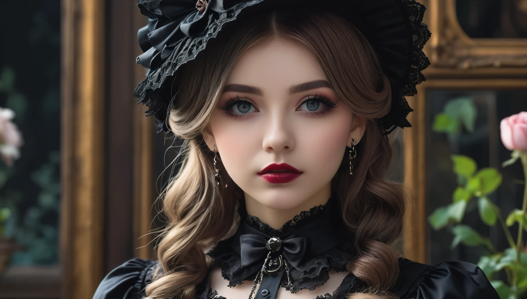 create an image demonstrating the style of ((Gothic Lolita)) style, hyper realism, 8k high definition, vibrant colors, sharp focus, insanely detailed