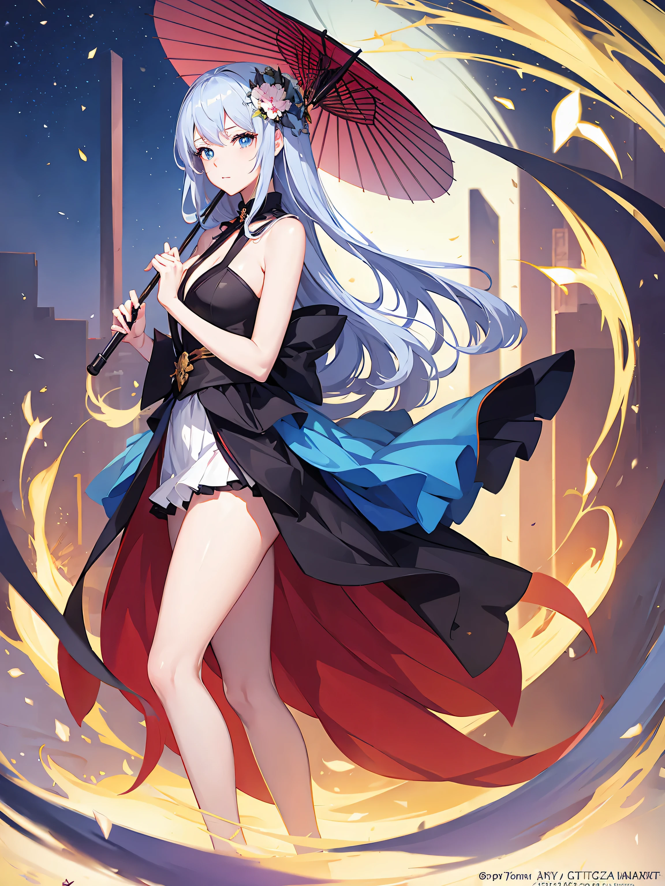a woman in a blue dress sitting on a tree branch, white haired deity, onmyoji detailed art, onmyoji, anime goddess, trending on artstation pixiv, white-haired, by Shitao, onmyoji portrait, anime fantasy illustration, beautiful alluring anime woman, best anime 4k konachan wallpaper, pixiv contest winner