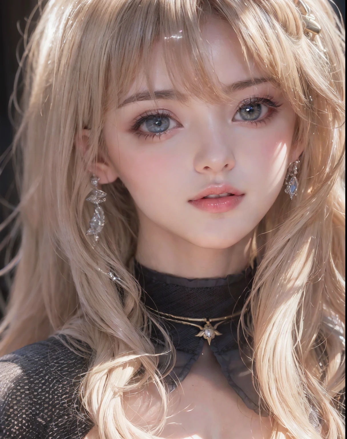 fashion model 22 years old, cute,  [[[[pure eyes]]]],  [[[[closeup]]]], [[[[chest]]]], [[[[neck]]]], [[[[shoulders]]]], perfect eyes, perfect iris, perfect lips, perfect teeth, perfect skin, soft front light, glow, HDR, (muted colors:1.2), Retrato da mulher、white skin、((cabelo Castanho ondas suaves)) Best Blanco Romantico、8K resolution、Frente Illuminada、アメリカの女の子のPortrait、solo、20-year-old、beautiful face、Upper body、medium side cut、beautiful blonde hair、beautiful little face woman, solo,　black theme,　look at the audience,one woman, It&#39;s real, Wolfzan-6500-V1.3, anime、animeスタイル、beautiful diamond eyes、26 year old American girl、braided hair、casual dress、portrait beautiful detailed woman, very detailedな目と顔, Reality, beautiful detailed eyes, huge file size, Super detailed, High resolution, very detailed, highest quality, masterpiece, An illustration, very detailed, ticker, Unite, 8K painting wallpaper, fine, fine details, masterpiece, highest quality, Hvery detailed ticker uniform 8K wallpaper, face light movie lighting、cuteブラウス, dark background, oil, masterpiece, diffused soft film lighting, Portrait, highest quality (perfect face:1.4),stunning girl pictures,(8K and、photorealistic:1.25) 、(lip gloss、eyelashes、shiny face、shiny skin、highest quality、超High resolution、Depth of the bounds written、chromatic aberration、caustic road lighting、natural shading、sexy