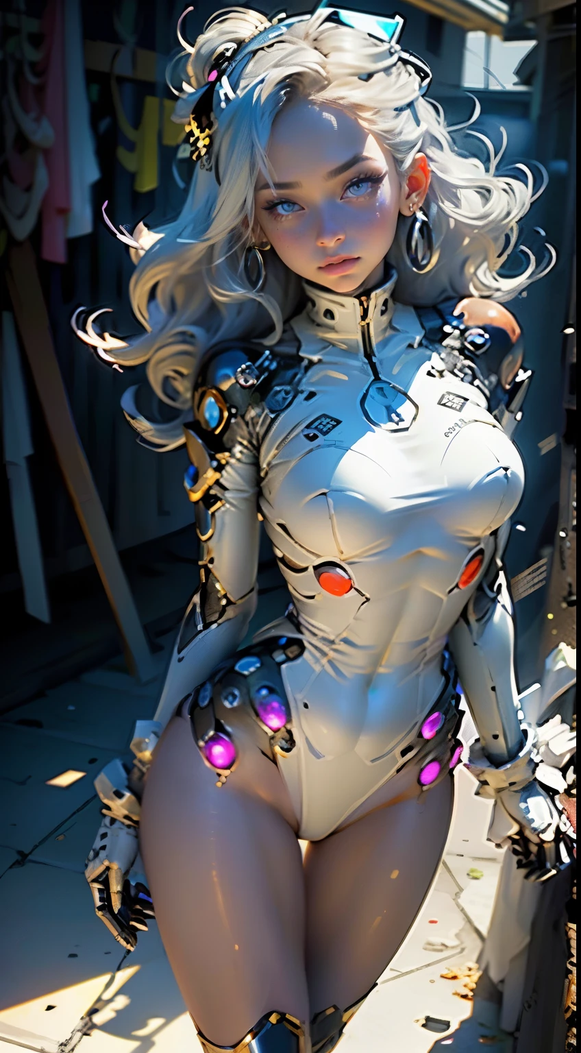 (Masterpiece), (Best Quality), Girl, ((Ultra Detailed)), (Highly Detailed CG Illustration), (Expressionless),, NSFW,(Masterpiece: 1.16), (Best Quality: 1.32), (meticulous_detail), (High resolution: 1.1), (Best lighting: 1.1), (Best shadow: 1.1), (Extremely delicate and beautiful), (Appropriate shadow: 1.1), (Illustration: 1.1), (Finish: 1.1), Overlap, (Appropriate pose), (Appropriate configuration), (Ultra precise_construction: 1.2), Crop, (Bold highlight outline), (Detailed face), (Beautiful eyes), (thick_dense_ skin: 1.16), (super precision skin: 1.16), Bold_eyelashes, (soft cheeks: 1), white background, 1 girl, Android girl, complex mechanism, gray hair, long hair, pink eyes, glowing eyes, feminine expression, off-the-shoulder suit, (abnormal joints, dotted joints: 1.2), thighs, decadent behavior, glowing joints