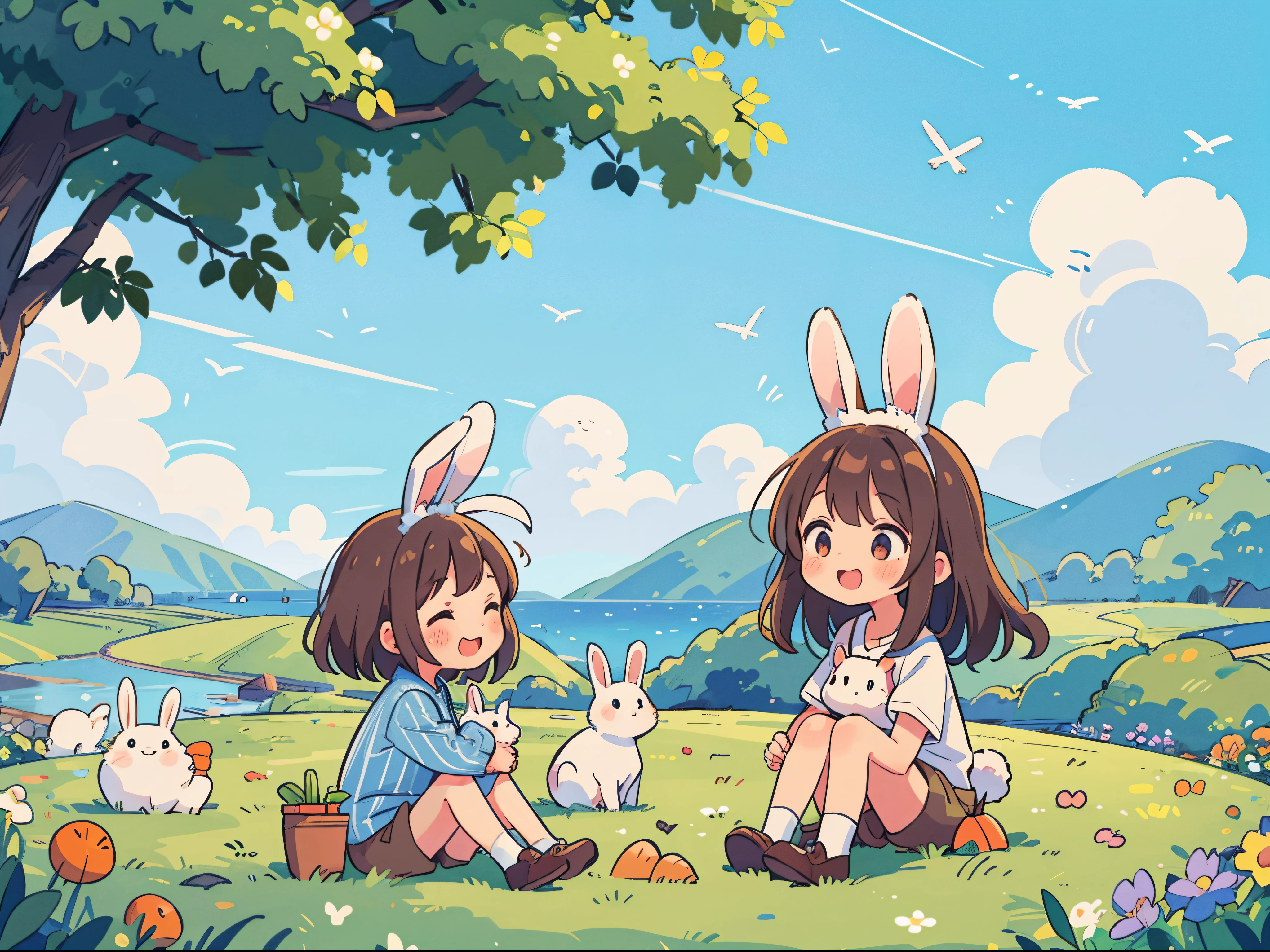 2023/12/01 16:46:10 Erlischt nach dem 14. Calm and joyful scene of a girl, das auf einem Bauernhof am Meer sitzt, Offer vegetables to white and gray rabbits. The girl is wearing a blue and white striped shirt, rote Schleife, Und braune Shorts. Der Hase schaut neugierig zu ihr auf. The farm is full of green plants and carrots. Das Meer ist blau und ruhig. Der Himmel ist klar und hell. PAUSE The girl smiles warmly at the rabbit., Menschen, who seem to like vegetables. sie streichelt sein Fell, feel this softness. She feels connected to the animals, Es'Es ist wie bei uns'Ich teile ein Geheimnis. suddenly break out, A gust of wind blows the flowers away, Let the girl and the bunny jump. sie schauen sich um, Ich frage mich, was den Aufruhr verursacht hat. You see seagulls flying in the sky, laut schreien