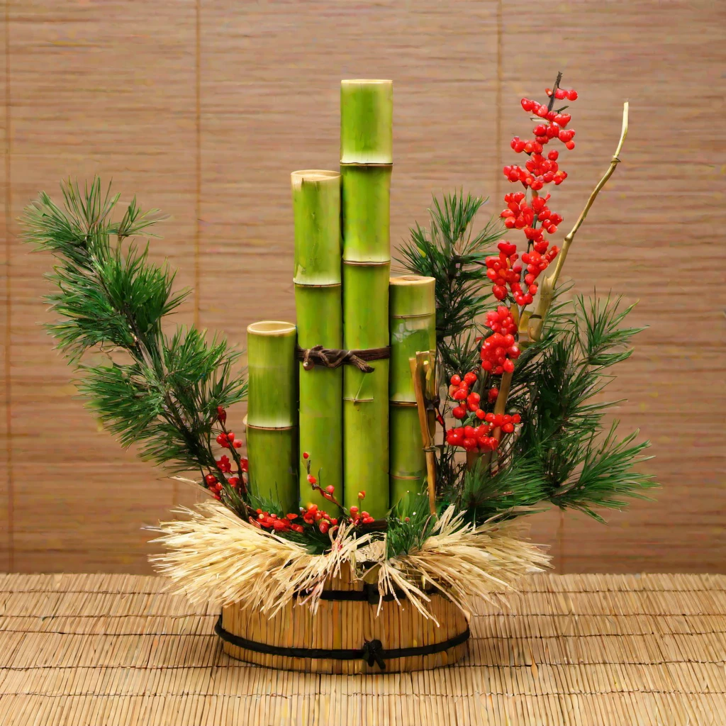 (masterpiece, best quality:1.2), Bamboo, cutted bamboo, cut bamboo, wooden barrel, fir branches, flowers, twig, needles, pine branch, three chopped bamboo trunks, paper fan, dry twigs