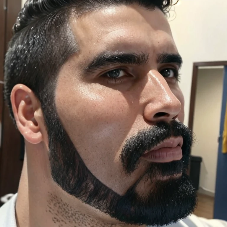 Um close de um homem com barba e terno, retrato realista cinematográfico, retrato VFX altamente detalhado, homem com cabelo preto escuro, Ultra realistic digital art, pintura digital ultra realista, retrato ultra detalhado, Retrato cinematográfico, Rostos precisos e ultra-realistas, retrato VFX altamente detalhado of, Retrato cinematográfico in bust, Barba escura, Iluminação facial realista