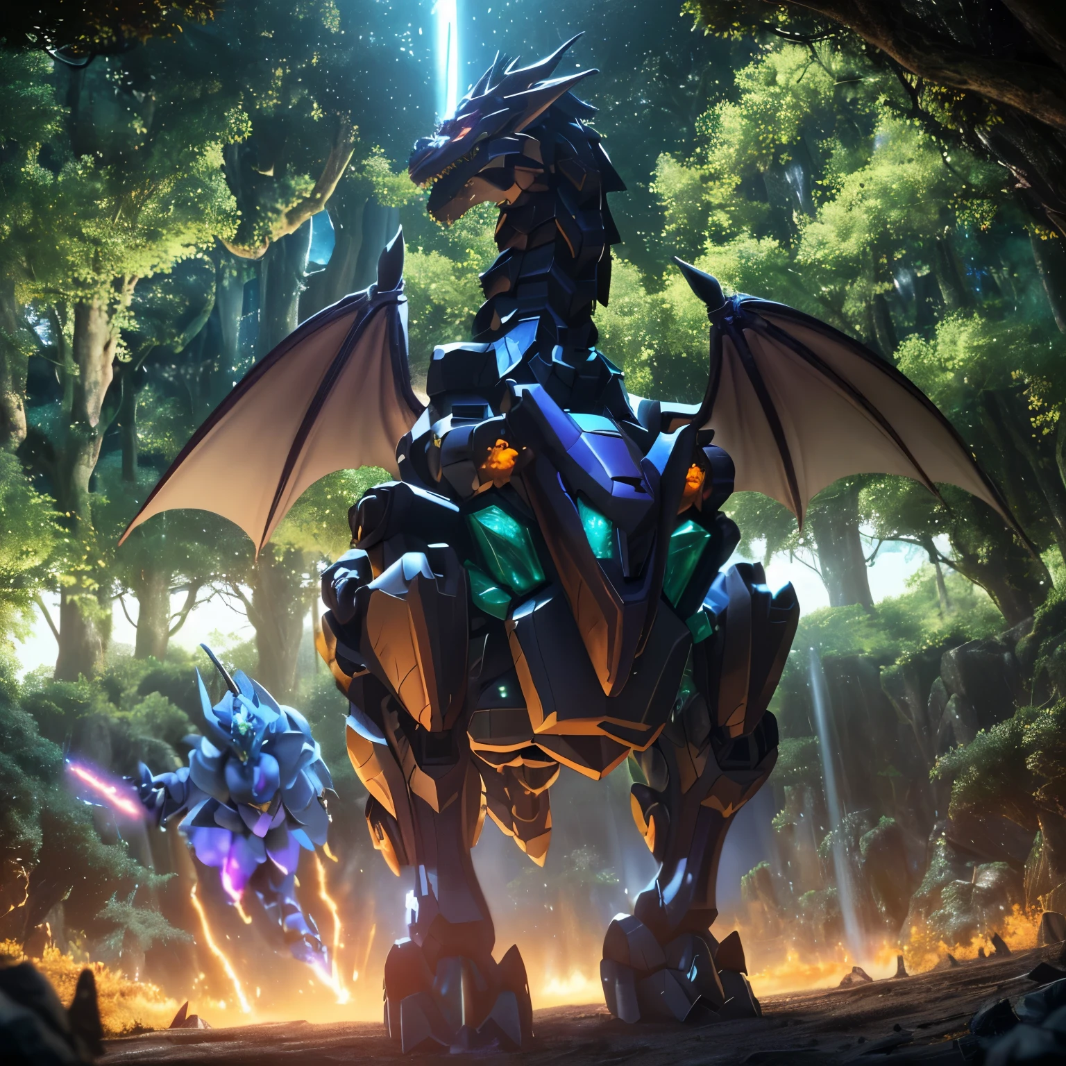 best quality,4k,highres,masterpiece:1.2,ultra-detailed,realistic:A Gundam style robot,rescuing a dragon,evil princess (Brea Larson),detailed robot design,detailed dragon scales,vibrant color scheme,action-packed scene,majestic dragon wings,heroic robot stance,robot armor shining in the sunlight,princess with a wicked smile,robot lifting dragon with ease,perfectly flowing dragon fire,battle in a lush forest,mysterious robotic technology,princess with intricate gown flowing in the wind,surrounding trees filled with life,emerging sunlight through the trees,dragon with fierce expression,robot with powerful laser beams,evil princess casting dark magic,dragon released from captivity,robot with glowing LED eyes,dragon scales sparkling,princess surrounded by a dark aura,long robotic arms with precise movements,dragon tail whipping through the air,robot with Gundam signature weapons,giant robotic feet creating earth-shattering impacts,detailed princess tiara shining,dramatic shadows and lighting effects,robot saving the day with determination,princess with a crown adorned with gems,dragon with majestic horns and spines,robot with jet thrusters propelling it forward,vivid colors highlighting the scene,magical sparkles surrounding the princess and the dragon,robot smashing through obstacles with ease,detailed robot cockpit showcasing advanced technology,dragon breathing fire in defiance,princess casting spells with gestures,robot's metallic armor reflecting its surroundings,dragon's scales with intricate patterns,detailed portrayal of emotions on the characters' faces,princess with flowing hair and a wicked grin,robotic fingers delicately carrying the dragon,princess's evil castle in the background,dragon with graceful movements,robot with imposing presence.