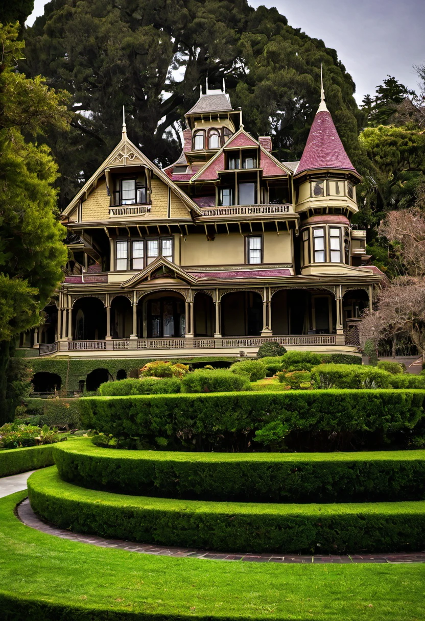 Winchester House, also known as the Winchester Mystery House, is a mansion located in San Jose, California, USA. It was the residence of Sarah Winchester, the widow of William Wirt Winchester, the treasurer of the Winchester Repeating Arms Company. Following the deaths of her husband and daughter, Sarah Winchester inherited a considerable fortune and began construction on the house in 1884.
Legend has it that Sarah Winchester believed she was haunted by the ghosts of those killed by Winchester rifles and that she continuously built and renovated the house to confuse and appease these spirits. The mansion is renowned for its peculiar architectural features, including staircases leading to nowhere, doors opening onto walls, and a maze-like layout. Today, the Winchester House is a popular tourist attraction and is known for its purported haunted history.