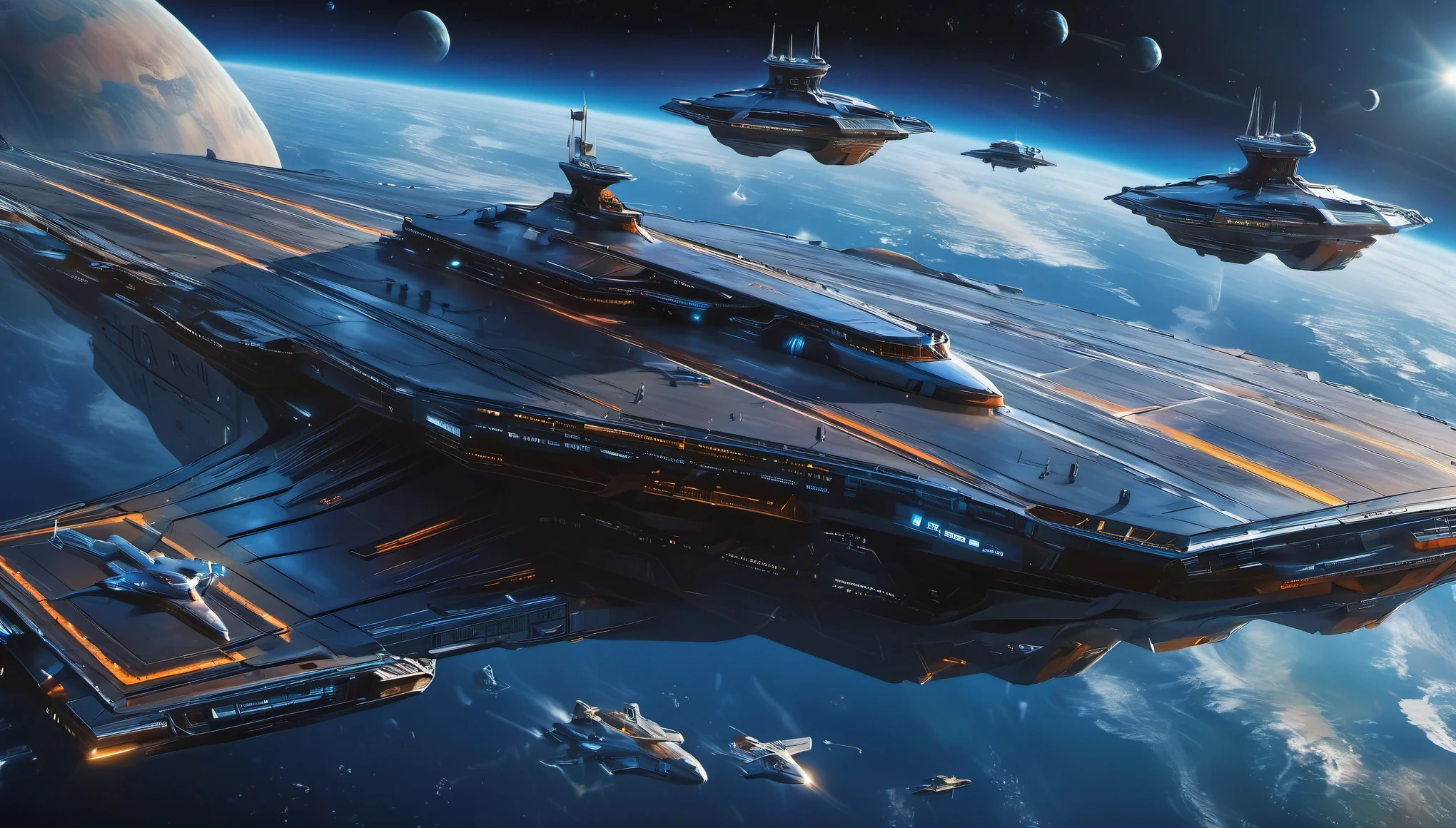 (a large space carrier),(futuristic),(powered by advanced technology),(sleek and imposing design),(silently floating in space),(with massive engines propelling it forward),(6 levels with docking bays),(giant glass windows revealing the cosmos),(surrounded by a protective force field),(emitting a soft blue light),(with intricate laser cannons on its sides),(painted with the Chinese symbol for strength and unity),(accommodating a diverse crew from different cultures),(including engineers, scientists, and astronauts),(wearing futuristic uniforms),(performing their duties with precision and expertise),(a bustling command center with holographic displays and control panels),(captain's quarters with a breathtaking view of the stars),(a spacious botanical garden with exotic plants from Earth and beyond),(training facilities for zero-gravity simulations and martial arts),(a medical bay equipped with advanced healing technologies),(leisure areas for crew members to relax and socialize),(virtual reality rooms for immersive entertainment),(a majestic observation deck with panoramic views),(celestial bodies passing by in mesmerizing colors),(creating a sense of awe and wonder),(capturing the essence of exploration and human ingenuity),(with a timeless beauty that transcends borders and cultures),(combining art, technology, and the spirit of the universe). (best quality, ultra-detailed),(realistic),(HDR),(vivid colors),(sharp focus),(physically-based rendering:1.2),(masterpiece:1.1),(UHD),(professional lighting),(bokeh).