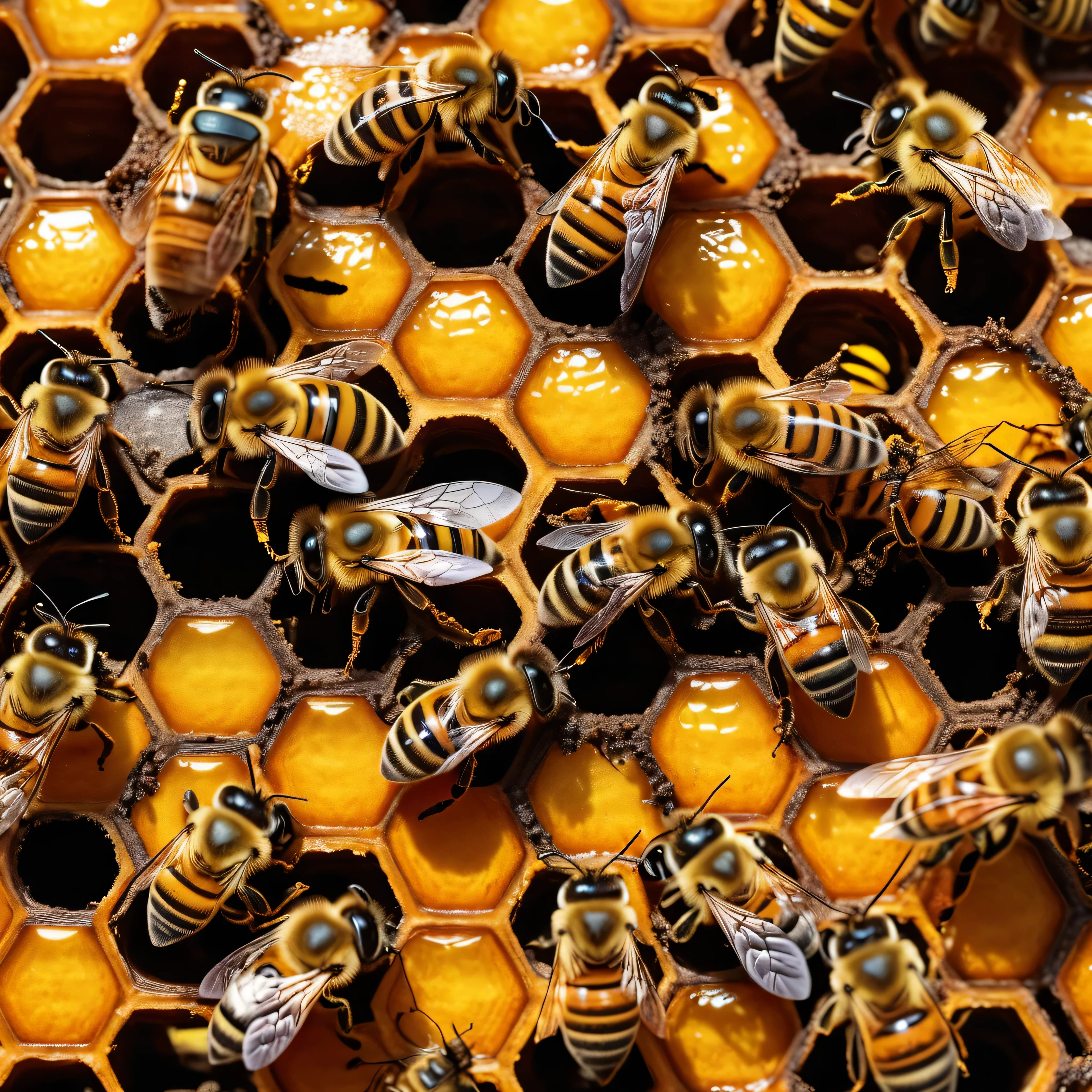 create a wallpaper of bees in a hive, photographic, realistic, bokeh, ultra-detailed.