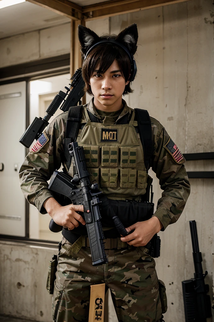 4 furry anime soldier with guns in there heads