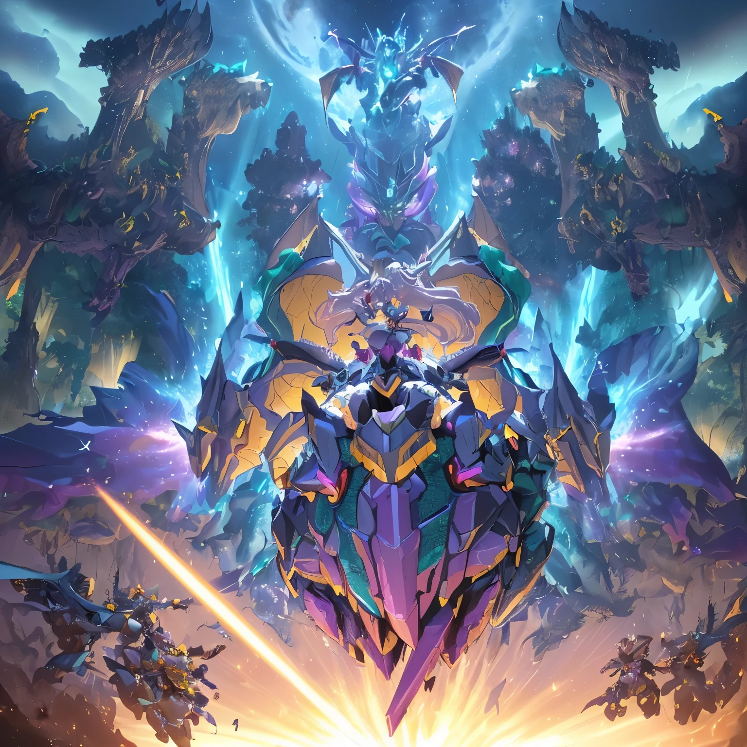 best quality,4k,highres,masterpiece:1.2,ultra-detailed,realistic:A Gundam style robot,rescuing a dragon,evil princess (Brea Larson),detailed robot design,detailed dragon scales,vibrant color scheme,action-packed scene,majestic dragon wings,heroic robot stance,robot armor shining in the sunlight,princess with a wicked smile,robot lifting dragon with ease,perfectly flowing dragon fire,battle in a lush forest,mysterious robotic technology,princess with intricate gown flowing in the wind,surrounding trees filled with life,emerging sunlight through the trees,dragon with fierce expression,robot with powerful laser beams,evil princess casting dark magic,dragon released from captivity,robot with glowing LED eyes,dragon scales sparkling,princess surrounded by a dark aura,long robotic arms with precise movements,dragon tail whipping through the air,robot with Gundam signature weapons,giant robotic feet creating earth-shattering impacts,detailed princess tiara shining,dramatic shadows and lighting effects,robot saving the day with determination,princess with a crown adorned with gems,dragon with majestic horns and spines,robot with jet thrusters propelling it forward,vivid colors highlighting the scene,magical sparkles surrounding the princess and the dragon,robot smashing through obstacles with ease,detailed robot cockpit showcasing advanced technology,dragon breathing fire in defiance,princess casting spells with gestures,robot's metallic armor reflecting its surroundings,dragon's scales with intricate patterns,detailed portrayal of emotions on the characters' faces,princess with flowing hair and a wicked grin,robotic fingers delicately carrying the dragon,princess's evil castle in the background,dragon with graceful movements,robot with imposing presence.
