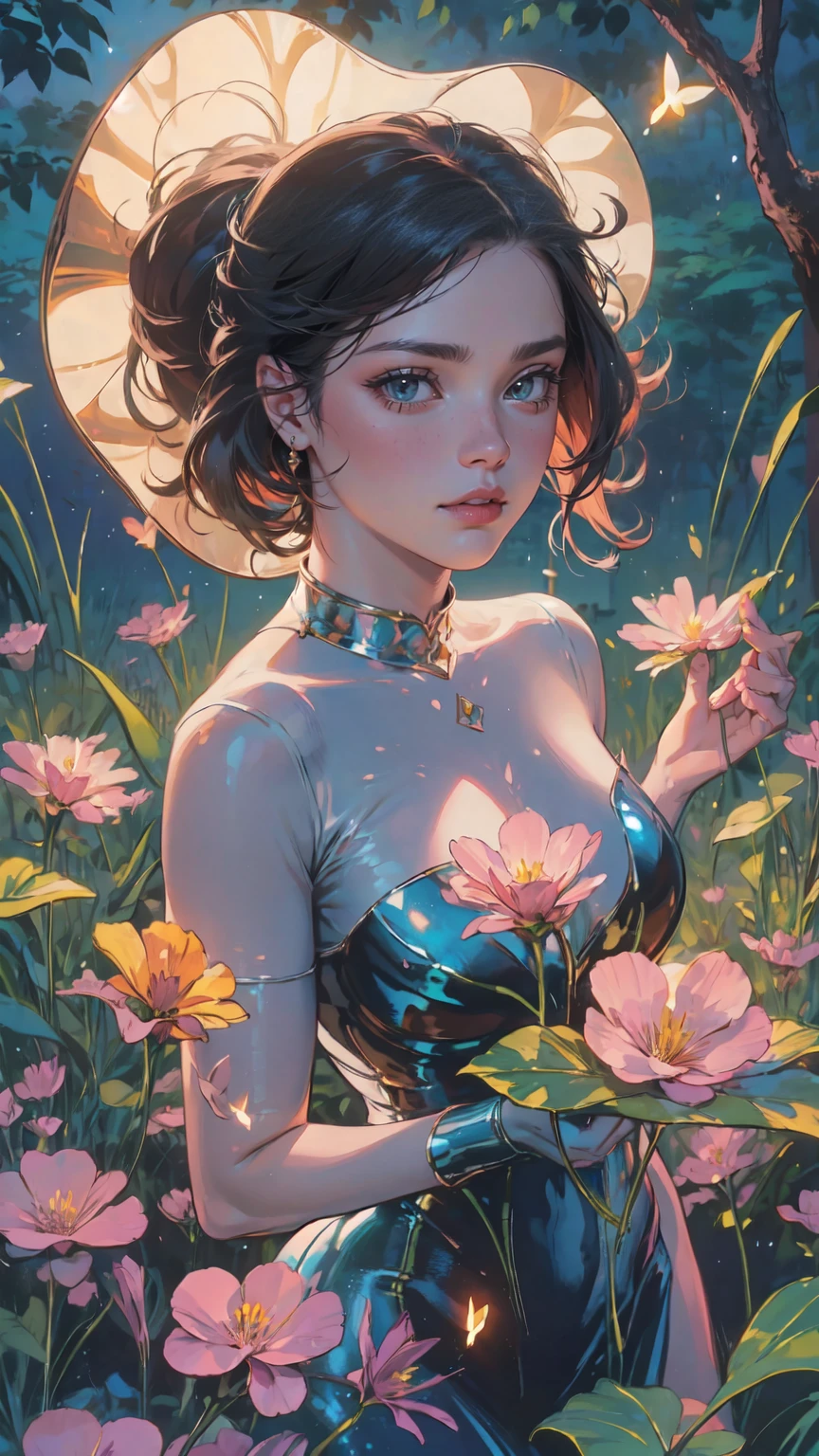 (best quality,4k,8k,highres,masterpiece:1.2),ultra-detailed,(realistic,photorealistic,photo-realistic:1.37),beautiful detailed eyes,beautiful detailed lips,extremely detailed eyes and face,longeyelashes,portrait chest, Alice in wonderland,curious girl in a colorful fantasy world,bright and vibrant color palette,fairy tale atmosphere,magical and dreamlike environment,giant mushrooms and talking animals,floating tea party in the sky,enchanted garden with whimsical flowers and plants,mysterious rabbit hole leading to an underground realm,waving grass and sparkling fireflies,butterflies dancing around Alice,illuminated by soft sunlight filtering through trees,floating clocks and playing cards in the air,curiouser and curiouser expressions on the characters' faces,playful and mischievous Cheshire Cat,drink-me bottles and eat-me cakes with magical effects,nonsensical and whimsical elements throughout the scene,exploration and adventure as Alice discovers new wonders,storybook-like illustrations with a painterly style,storybook illustration,watercolor medium-inspired,impressionistic brushstrokes,pastel color tones with pops of vibrant hues