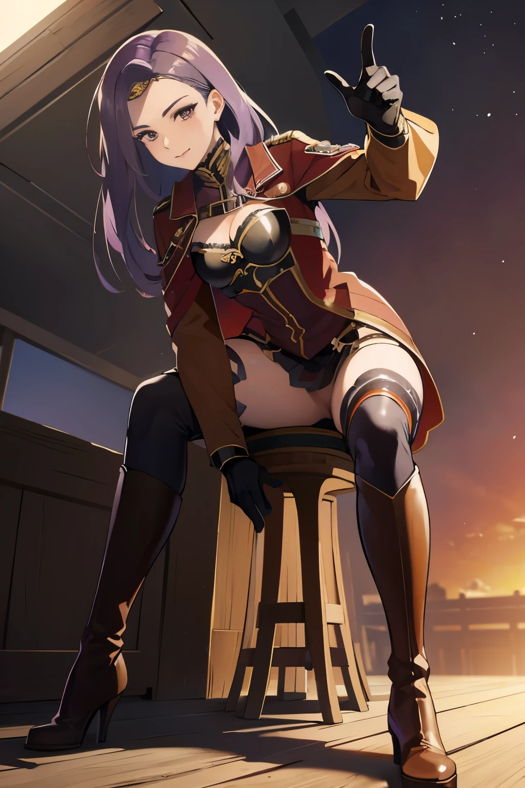 defsonya, purple hair, (((full body))), jodhpurs, riding pants, tight pants, (pants), beige pants riding coat, (((tailcoat))), red tailcoat, equestrian, equestrienne, ((riding crop)), (((brown leather thigh high boots))), (((brown leather thigh-high boots))), (((brown boots))), (((brown leather gloves))), ((opera gloves)), gloves, ((jockey)), heel being shown, using riding crop, ((stiletto heel)), pointy heel, ((sitting on saddle)), ((brown saddle)), ((riding saddle)), legs across saddle, sitting pretty,riding crop(5:1),sexy,anime(7:1),POV(3:1),1girl(5:1),busty,thin waist,high quality,best quality,racetrack,grassy field,race track,boot worship(3:1),horse race track,anime milf,mature anime woman,boot fetish(3:1),white pants,anime style,solo,anime face(3:1),looking at viewer,looking at camera,purple hair,femdom[2:1],fullbody(3:1),tan pants,pants,small nose,anime nose(3:1),no nose,full body view,beige pants,looking down at viewer(4:1),foreshortening,beige_pants,beige riding pants,riding_pants(4:1),looking down,pov eye contact,presenting boot,pointing sole of boot at camera,from below(3:1),viewed from below,anime style,anime(5:1),whip,fully clothed,wearing pants,cream pants,tights,leggings,white tights,cream tights,boot sole(3:1),tight_pants(3:1),low angle,low angle view,(((boot worship POV))),defpants