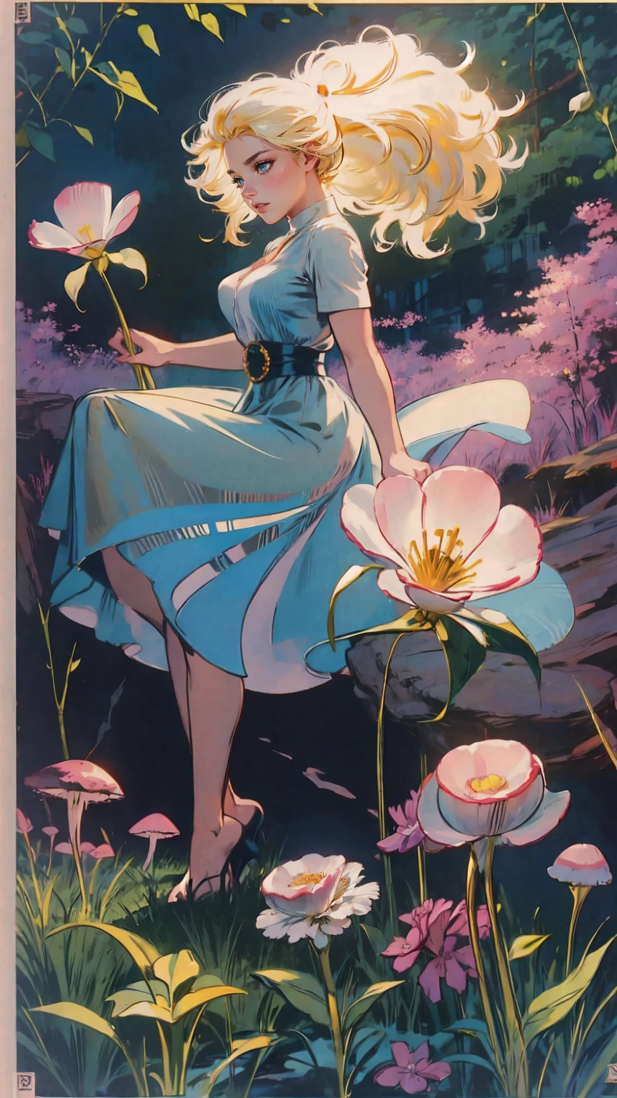 "(best quality,highres:1.2),ultra-detailed,realistic,photorealistic:1.37,Alice in Wonderland,girl with blonde hair and blue dress,curious expression,huge tea party in a magical garden,crazy colorful mushrooms and flowers,talking white rabbit with pocket watch,enchanted playing cards flying in the air,Cheshire Cat disappearing and reappearing,Grand clock tower showing time,whimsical and dreamlike atmosphere,impressive illustrations,pastel color palette,magical lighting effects"