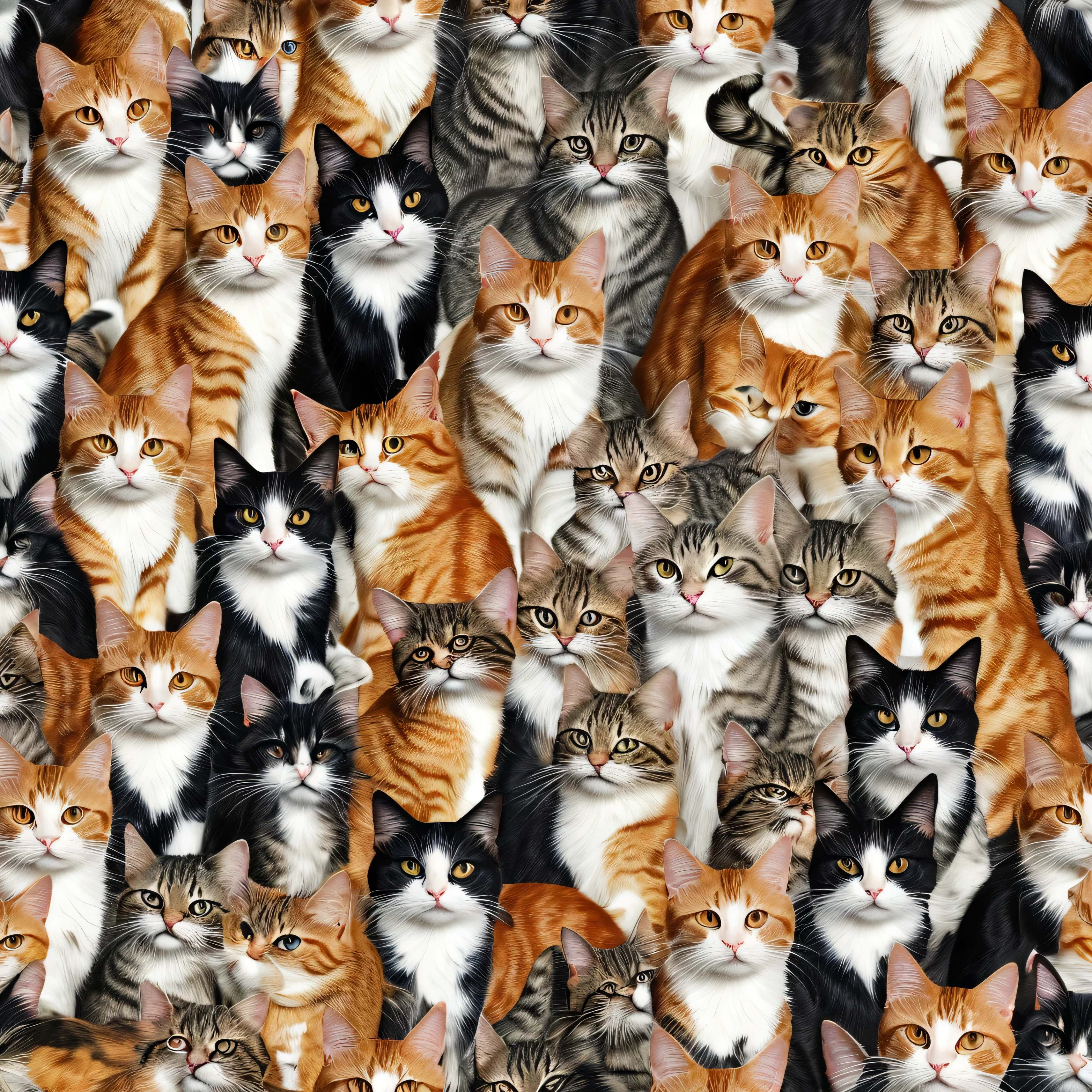 cats collage, wallpaper pattern, realistic, ultra-detailed