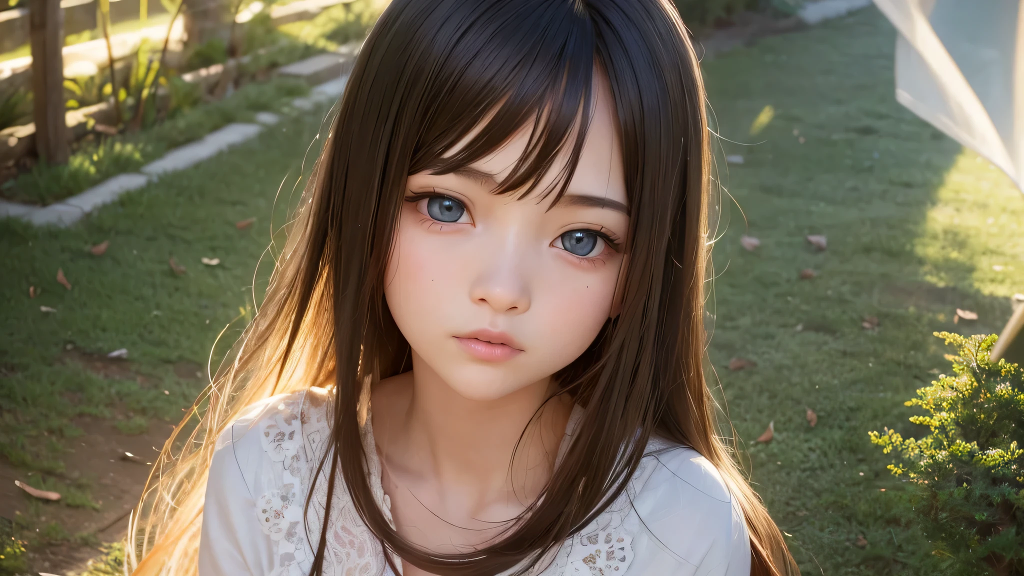 Very beautiful young girl, Very surprised, brightly lit by the sun&#39;s rays, realistically, professional photo,