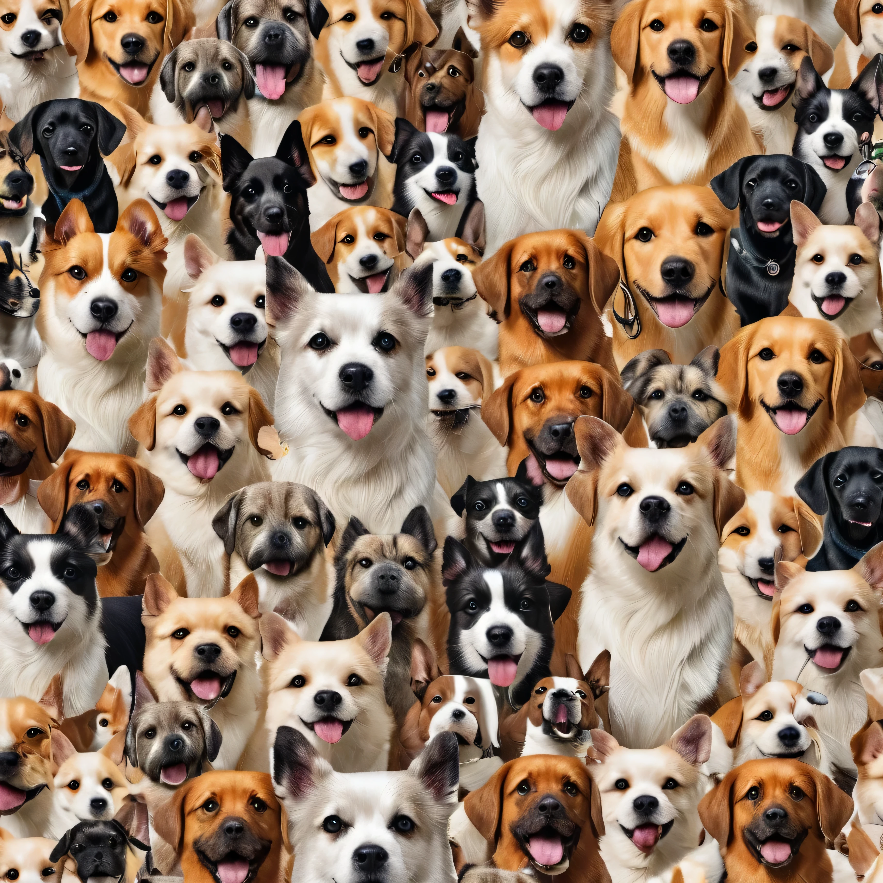 dogs collage, wallpaper pattern, realistic, perfect face, ultra-detailed