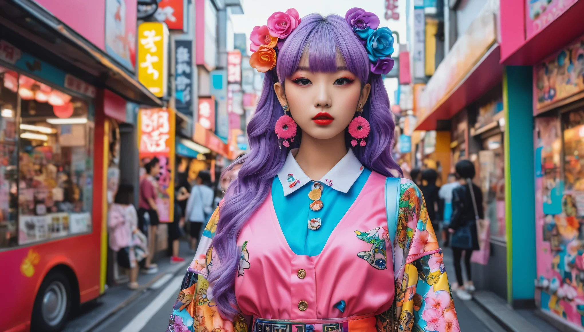 create an image demonstrating the style of ((Harajuku Fashion)) style, hyper realism, 8k high definition, vibrant colors, sharp focus, insanely detailed