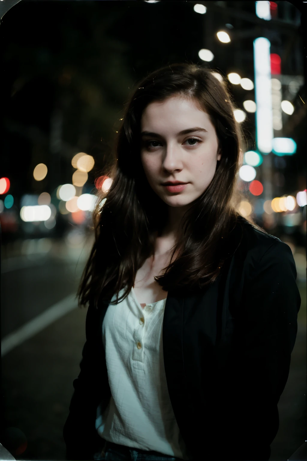 polaroid photo, night photo, photo of 24 y.o beautiful woman, pale skin, bokeh, motion blur