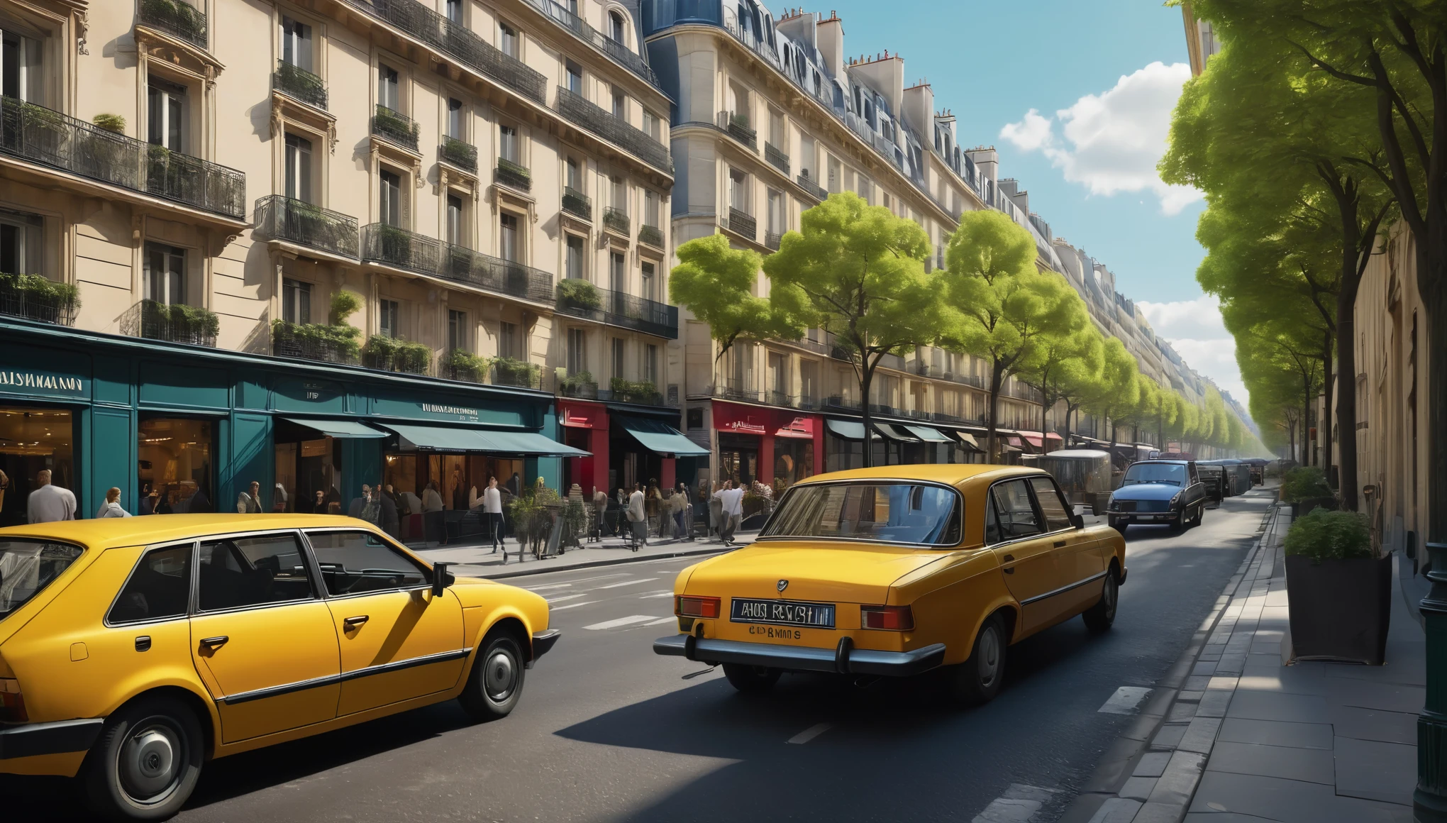 create an image demonstrating the style of ((Haussmann Paris)) style, hyper realism, 8k high definition, vibrant colors, sharp focus, insanely detailed