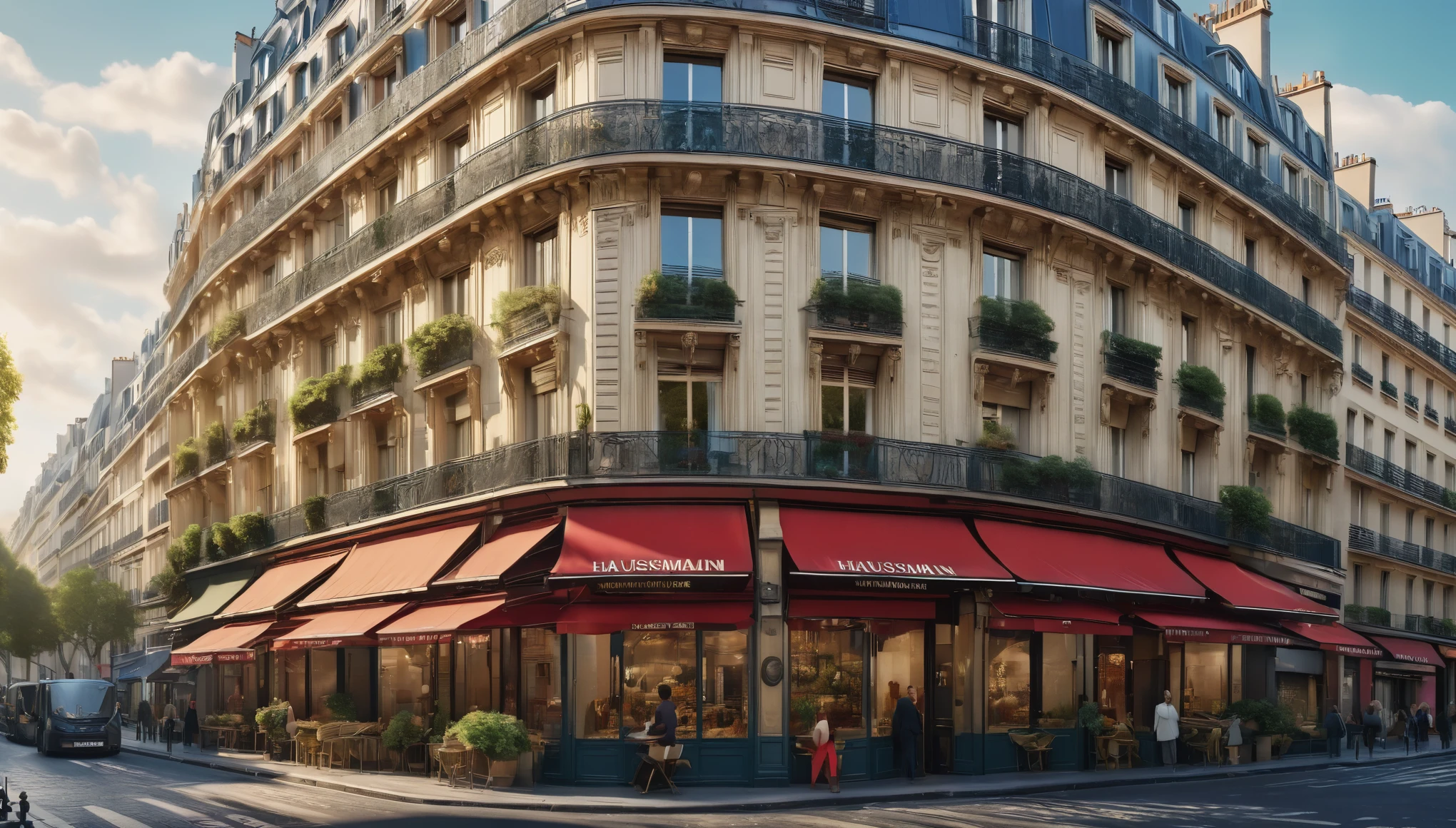 create an image demonstrating the style of ((Haussmann Paris)) style, hyper realism, 8k high definition, vibrant colors, sharp focus, insanely detailed